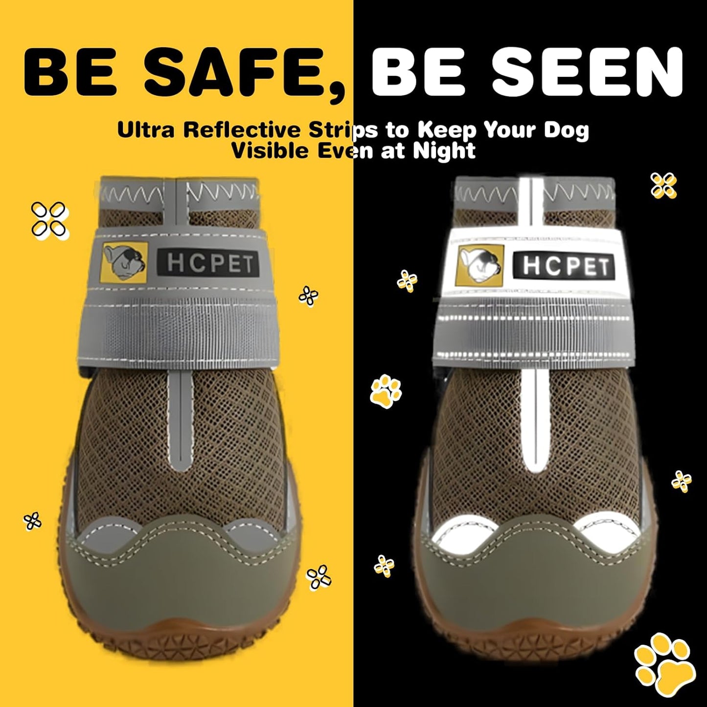 Hcpet Dog Shoes for Large Dogs, Breathable Dog Booties for Small Medium Dogs, Anti-Slip Dog Boots & Paw Protectors for Hot Pavement Winter Snow Hiking with Reflective Straps Army Green Size 7