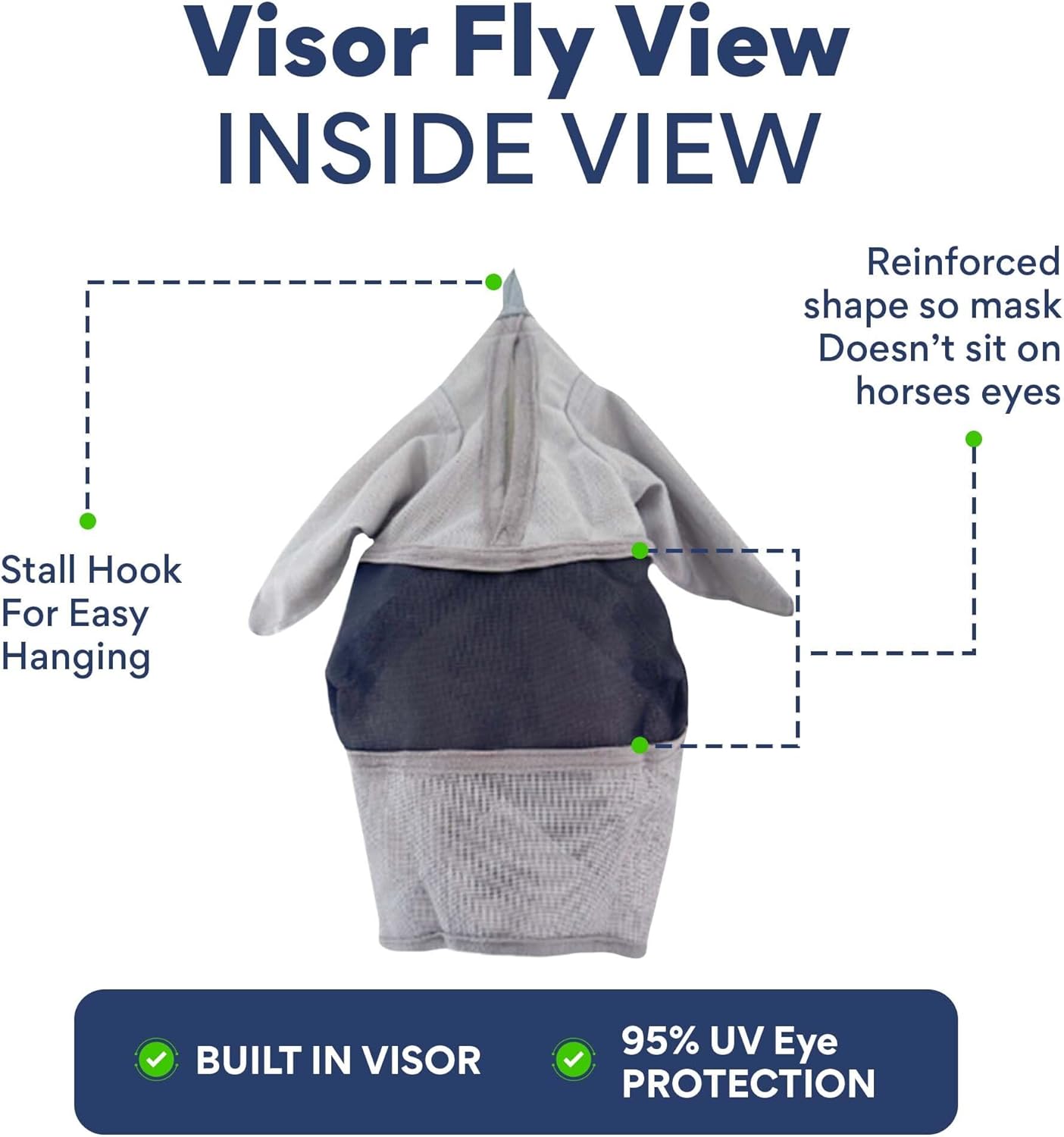 Horse Fly Mask with Ears | Built-in Visor | Breathable, Lightweight Mask | 95% UV Eye Protection | Adjustable Fit for Comfort Horse Medium/Large Size