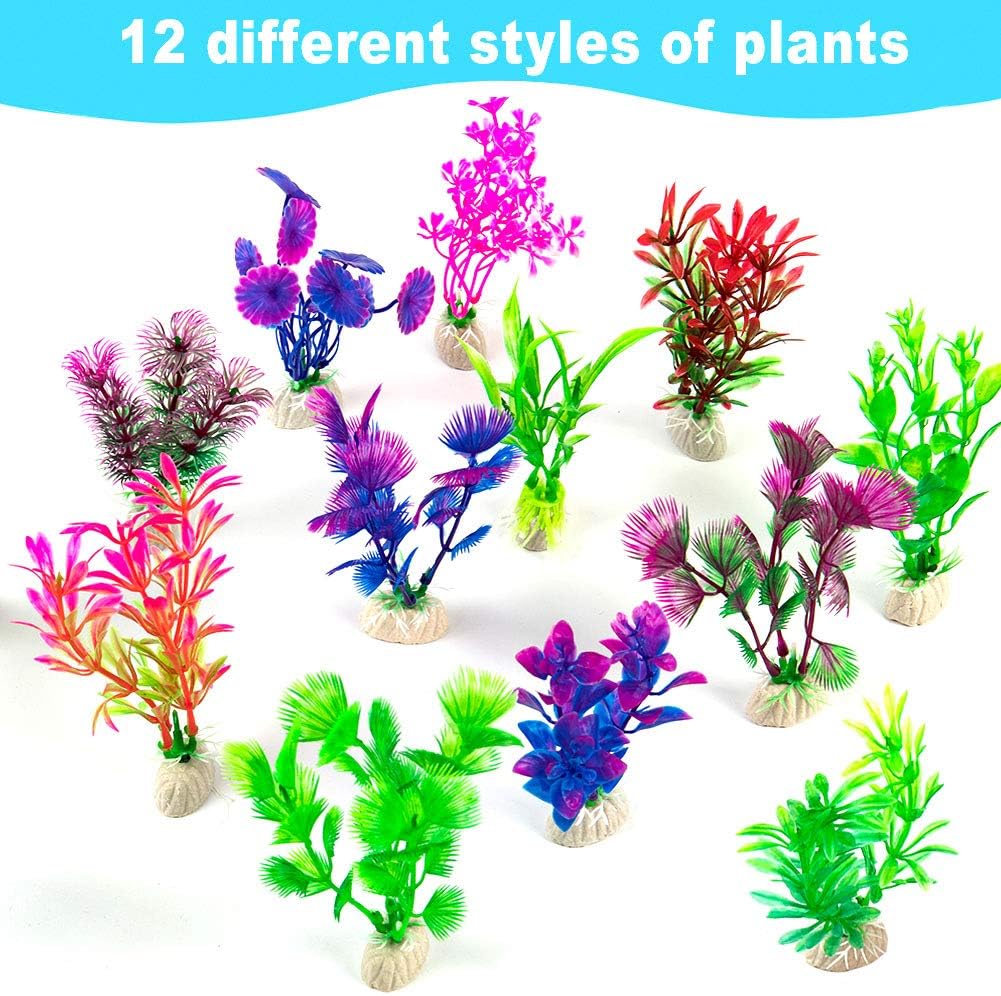 CousDUoBe 12 Pack Artificial Aquarium Plants, Fish Tank Decorations Home Décor(4.5 to 5 inches Tall)