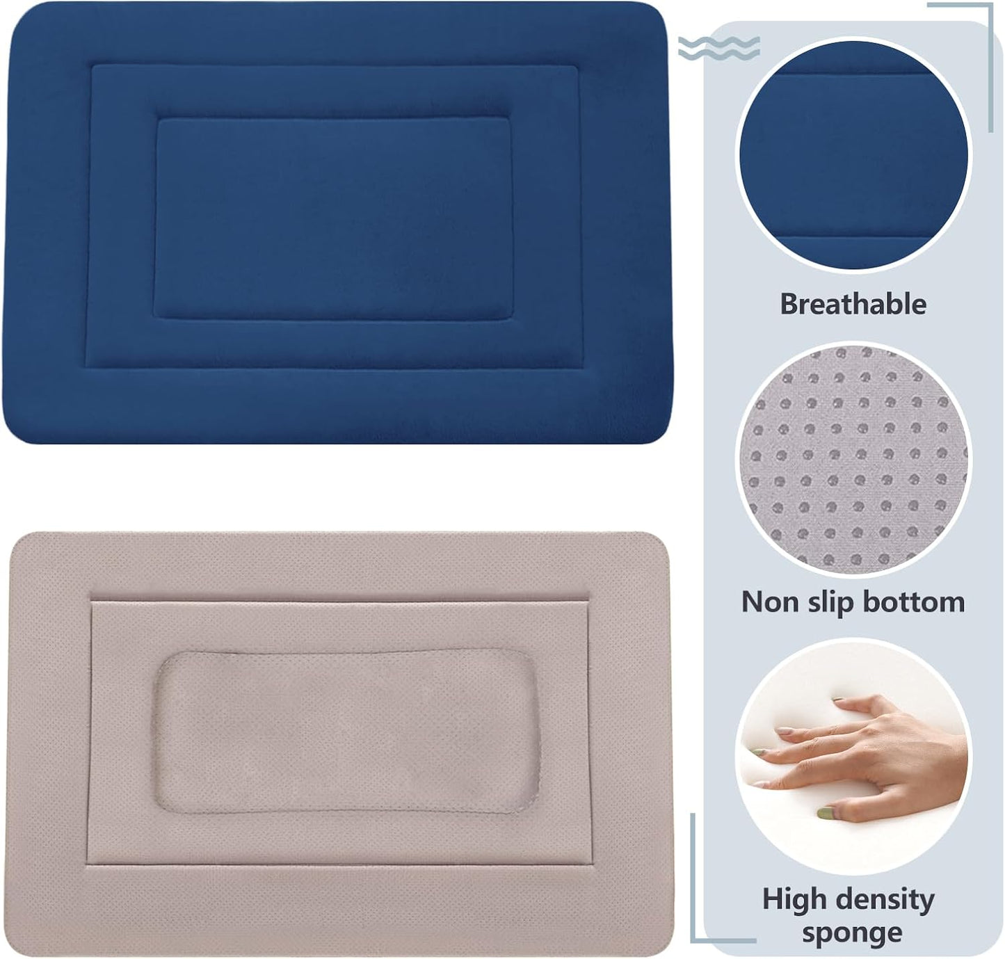 JoicyCo Soft Dog Crate Pad Mat, 48 in Non-Slip Bottom Washable Bed for Extra Large Dogs, Pet Mattress Kennel Pad, Dark Blue