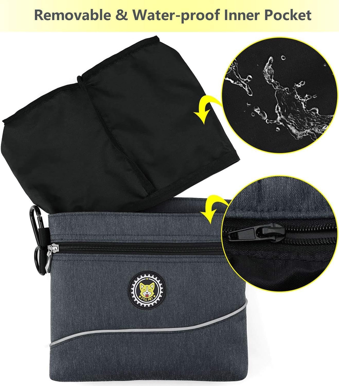 Viklluyr Dog Treat Pouch with Magnetic Closure, 2 Zip Pockets, Removable Inner Pocket, Padded Shoulder Strap, Perfect Food Bag for Agility Training - Including Carabiner