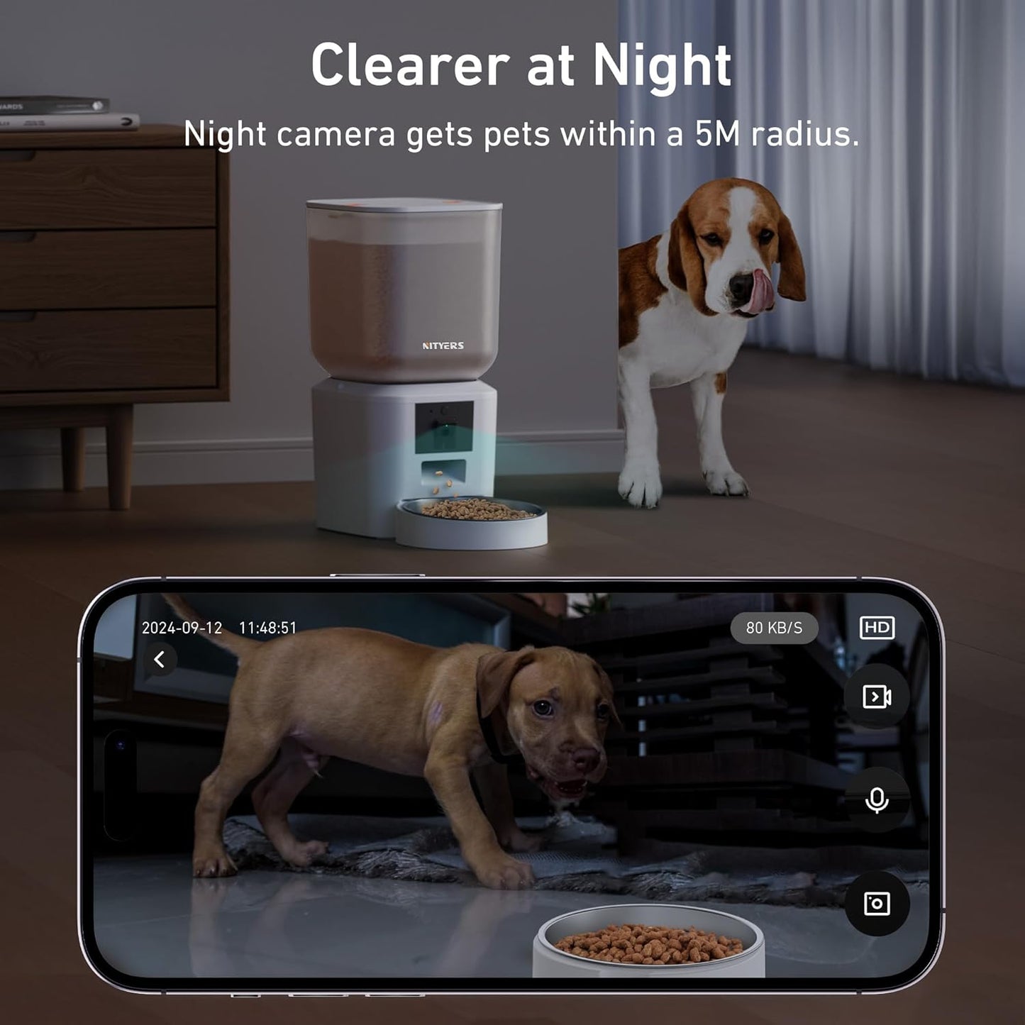 Automatic Dog & Cat Feeder with Camera & WiFi – 8L/34 Cups, 1080P Night Vision, 2.4 & 5G WiFi, 2-Way Talk, 10s Voice Recording, Timed Food Dispenser, Up to 99 Portions, 15 Meals Per Day