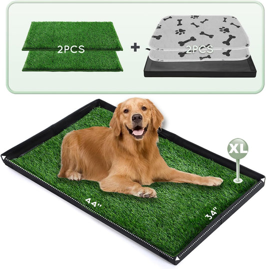 Dog Grass Pad with Foldable Dog Litter Box,Extra Large Liner Base for Balcony,Ultra-Absorbent Artificial Grass Pads for Dogs Pee Pad Holder, Potty Training, 2 PCS Reusable Pee Pad