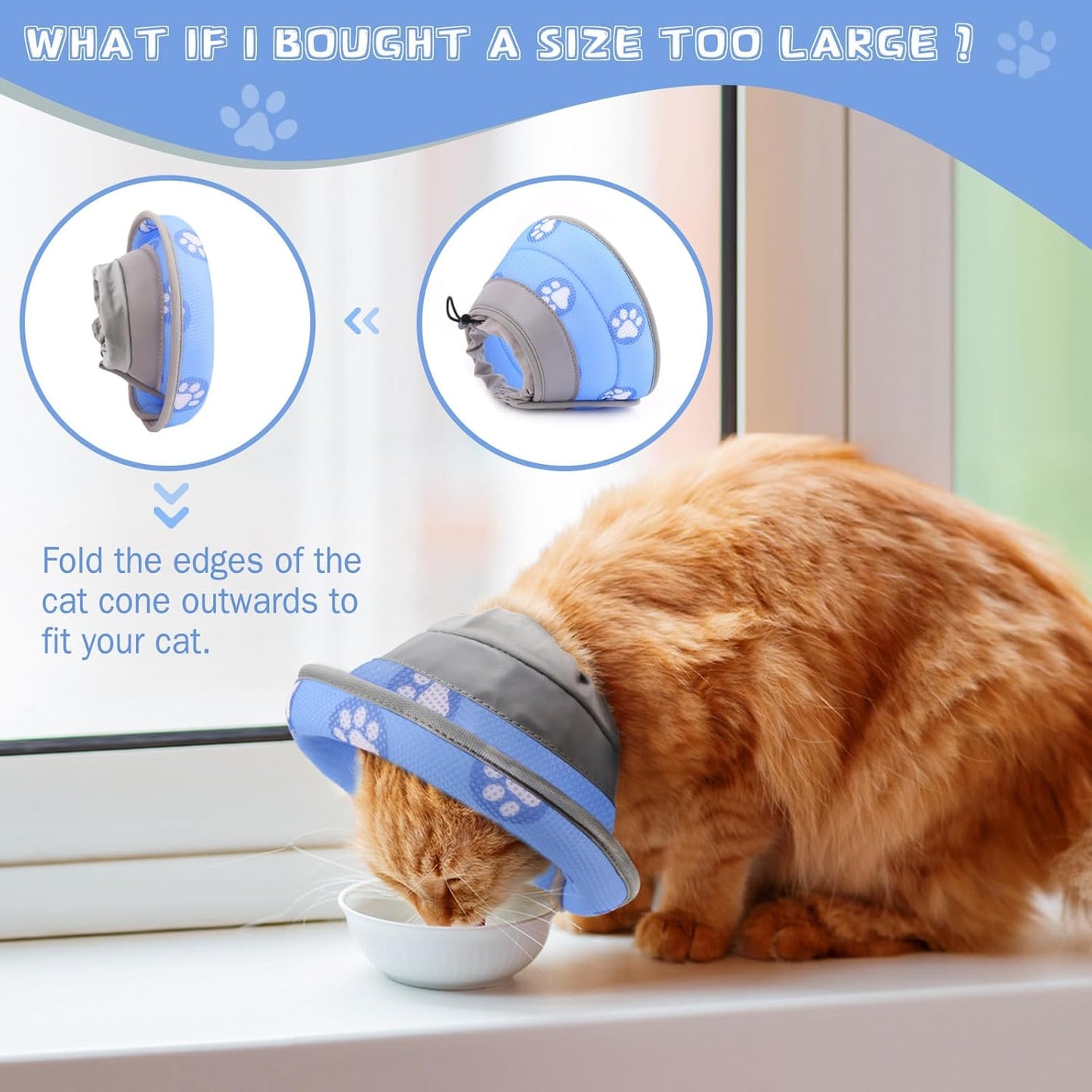 Cat Cone Collar Soft to Stop Licking After Surgery Cat Recovery Collar for Small Large Cats Adjustable Elizabethan Collar