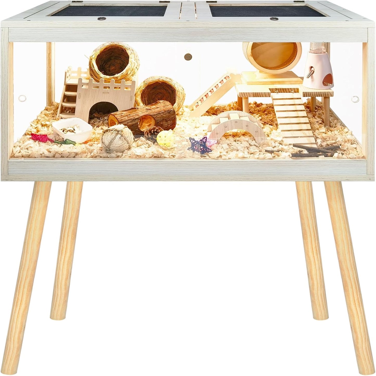 Prolee Hamster Cage Chewproof, Mice and Rat Habitat with Transparent Sides, Hamster Cage with Openable Mesh Top, Solid Built with Lock Design and Leg Stand, 48" inch