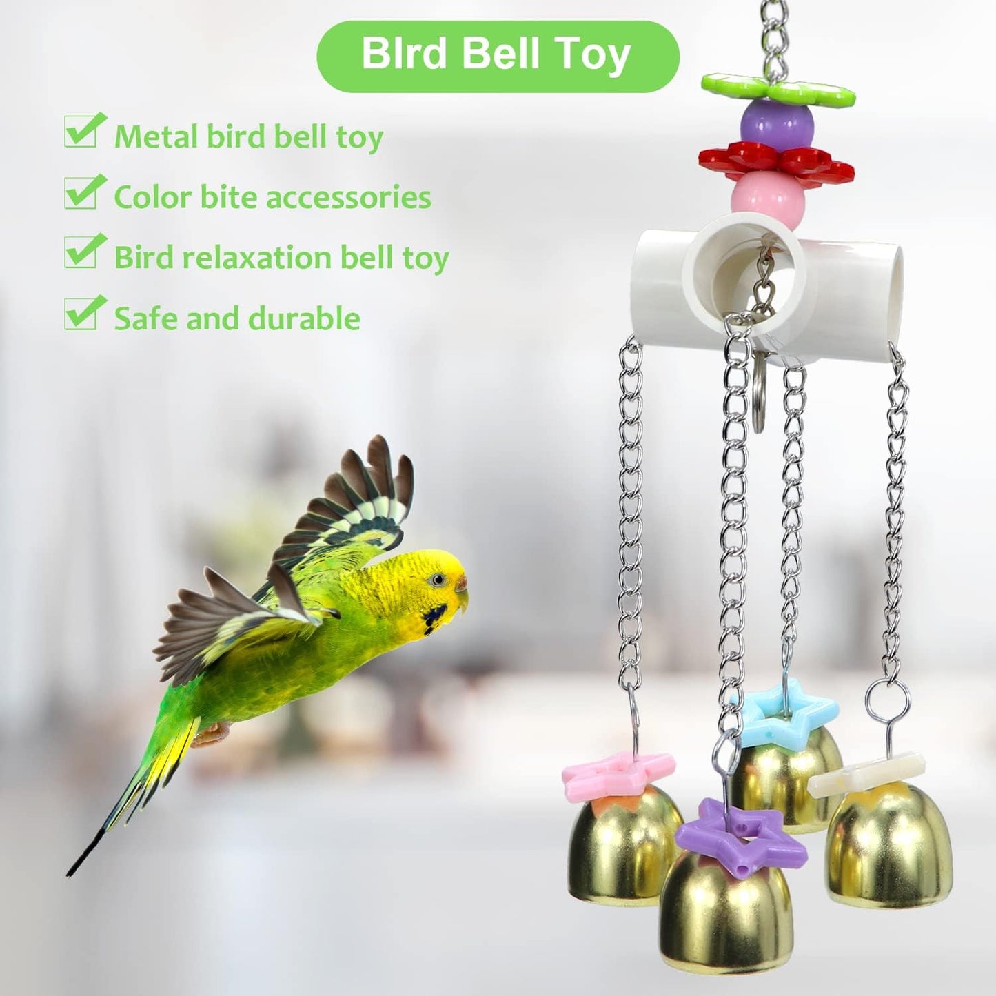 Litewoo Bird Stainless Steel Bell Toys, Safe and Stable Hanging Spoons Pipe Chew Bite Toy(A)