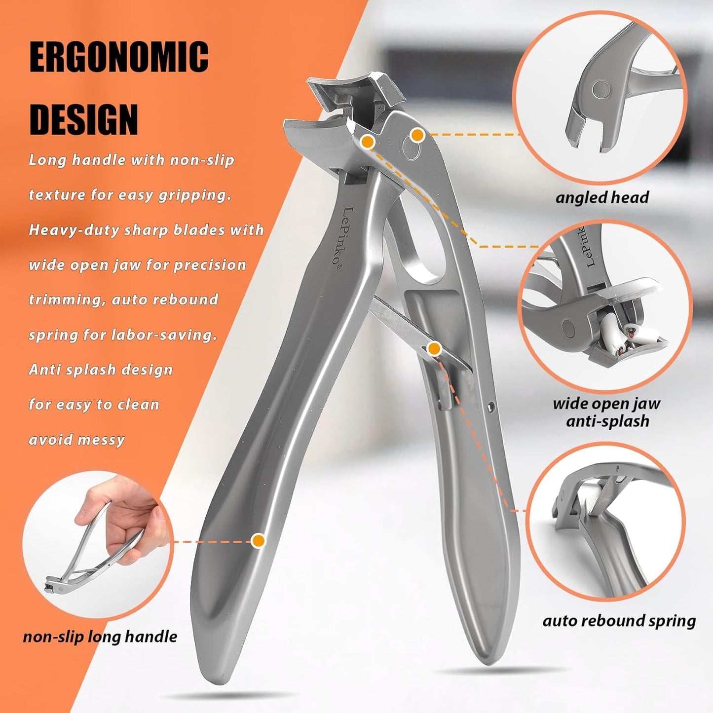 Angled Head Large Toenails Clippers for Seniors, Nail Clipper for Thick Toenails and Fingernails, Nail Cutter with Catcher, Nano Glass Nail Buffer, Gifts for Stocking Stuffers Men Women