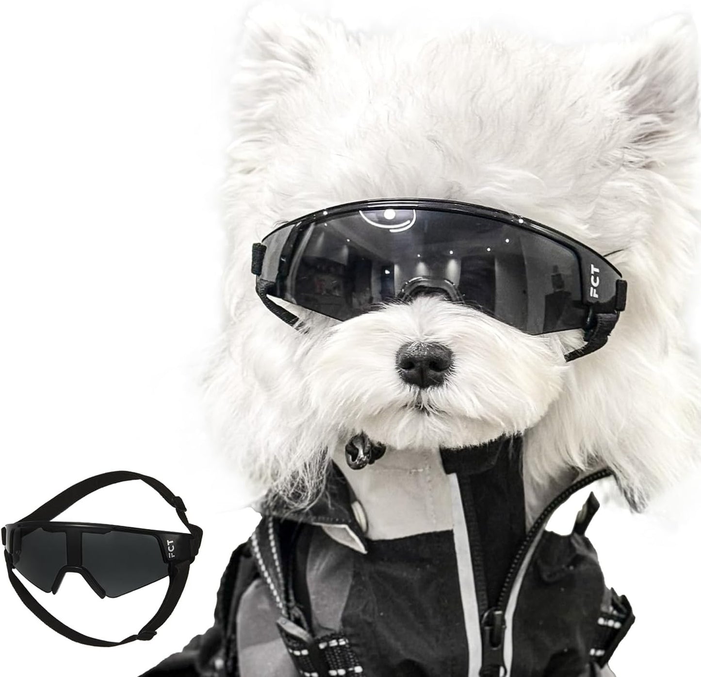 Dog Goggles for Small to Medium Breed, Dog Sunglasses UV Protection, Windproof & Anti-Fog, Puppy Sunglasses with Padded Frame and Adjustable Straps for Outdoor Riding, Driving(Black)