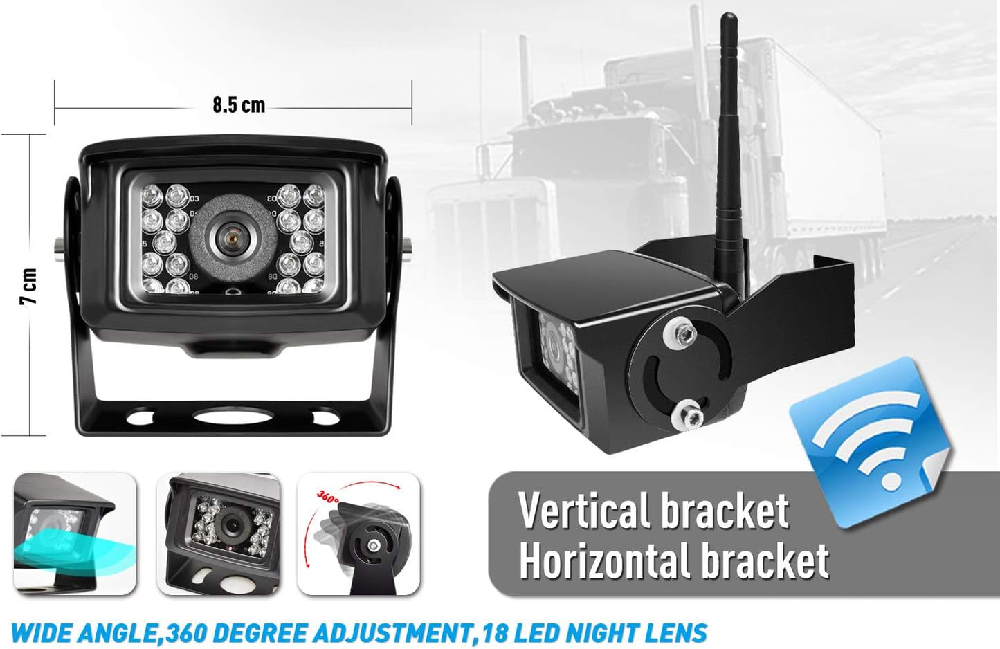 Digital Wireless Backup Camera System Kit, IP69 Waterproof Wireless Rear View Camera + 7’’ LCD Wireless Reverse Monitor for RV/Truck/Trailer/Bus/Camper/5th Wheel (W01-7 inch)