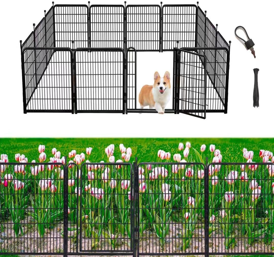 Garden Fencing 40 inch High, Dog Fence Outdoor for Yard, 8 Panels Total 18Ft(L),Gate 21 inches Wide with Low Sills. Fencing for Garden Beds, Rabbit Fence, Anti Dig Fences Barrier