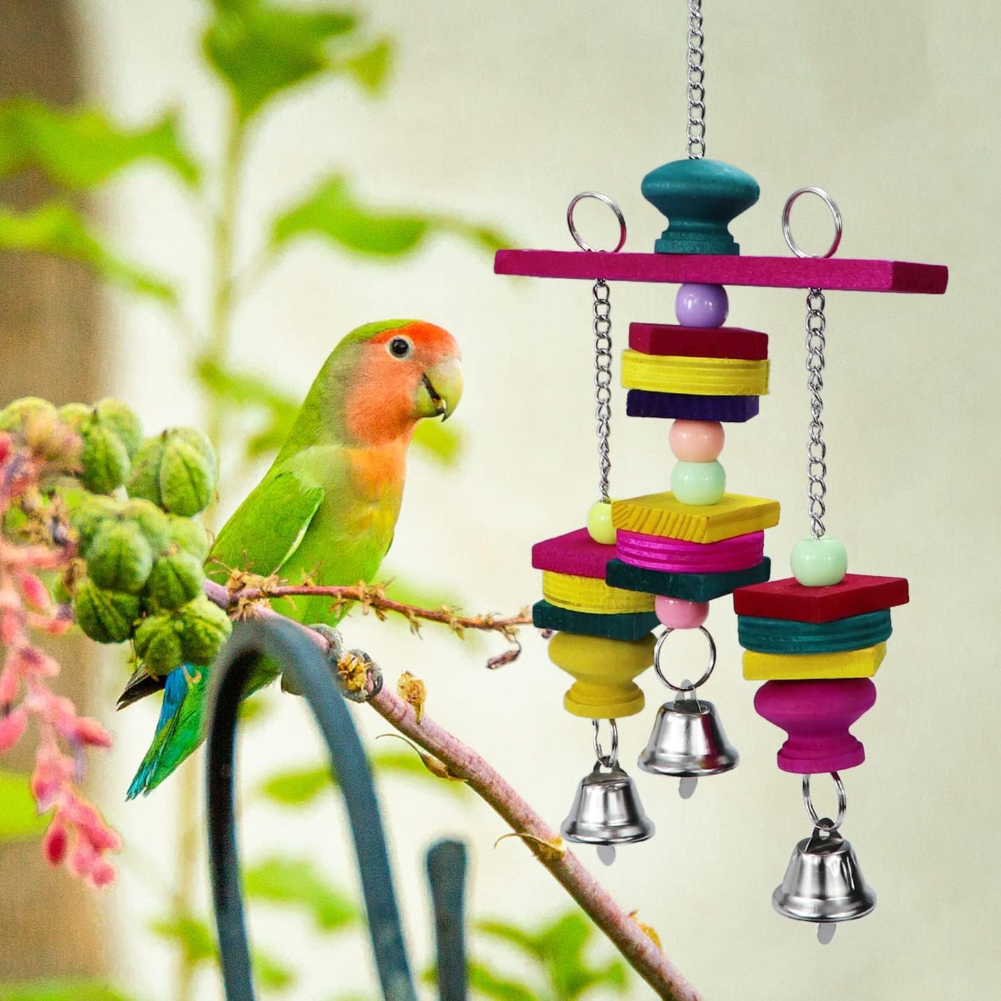 Litewoo Bird Parrot Parakeet Toys, Colorful Bite Wood Swing Toy for Small Medium Parakeet Cockatiel Budgie Cockatoo Macaw Conure Parrot(C)