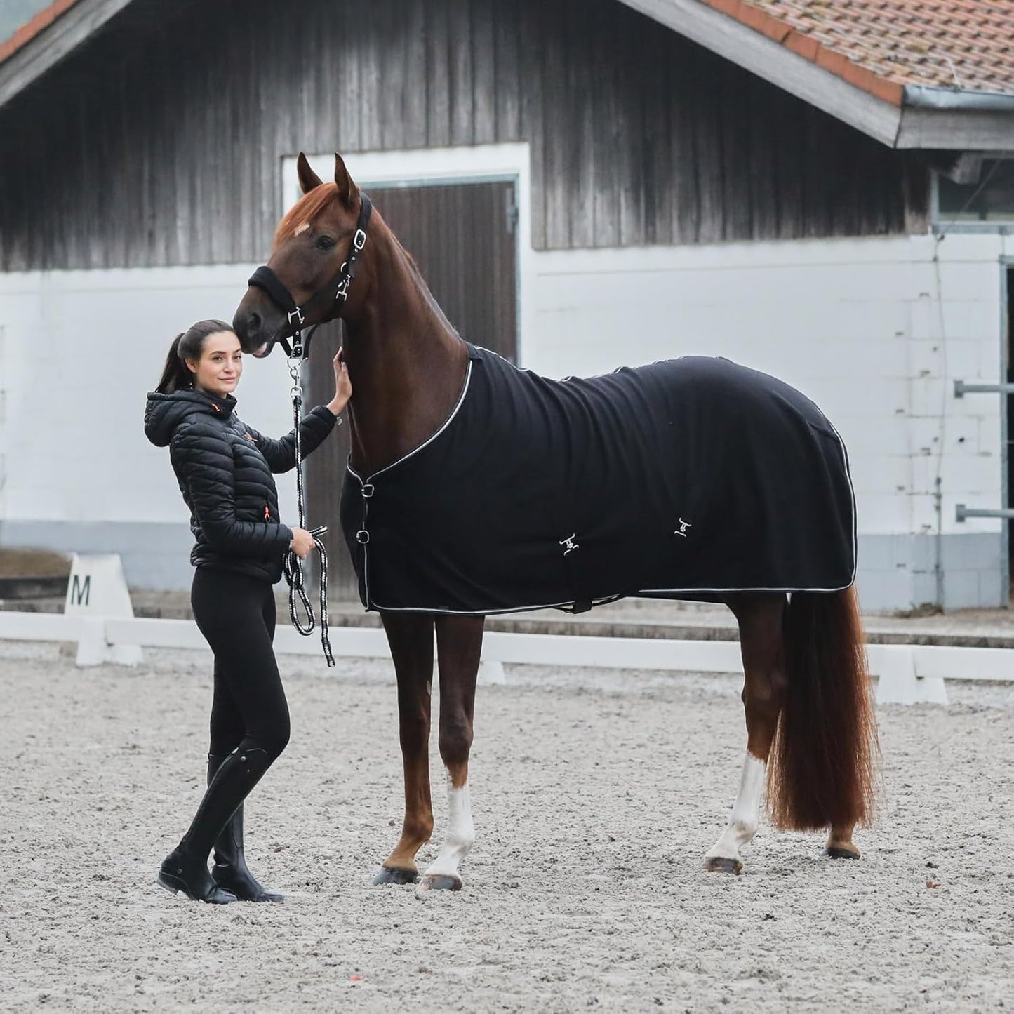 HORZE Kiel Adjustable Horse Halter with Fleece Padding - Black - Horse