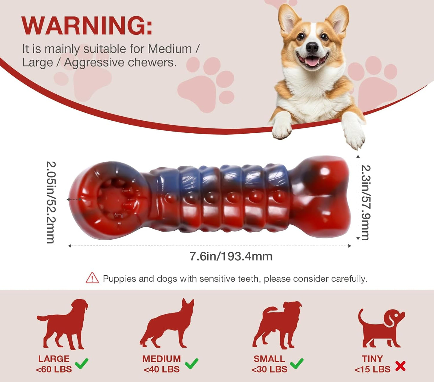 Tough Dog Toys for Aggressive Chewers - Indestructible Chew Toy Bone for Medium & Large Breeds, Keeps Dogs Busy & Cleans Teeth - Bacon Flavored