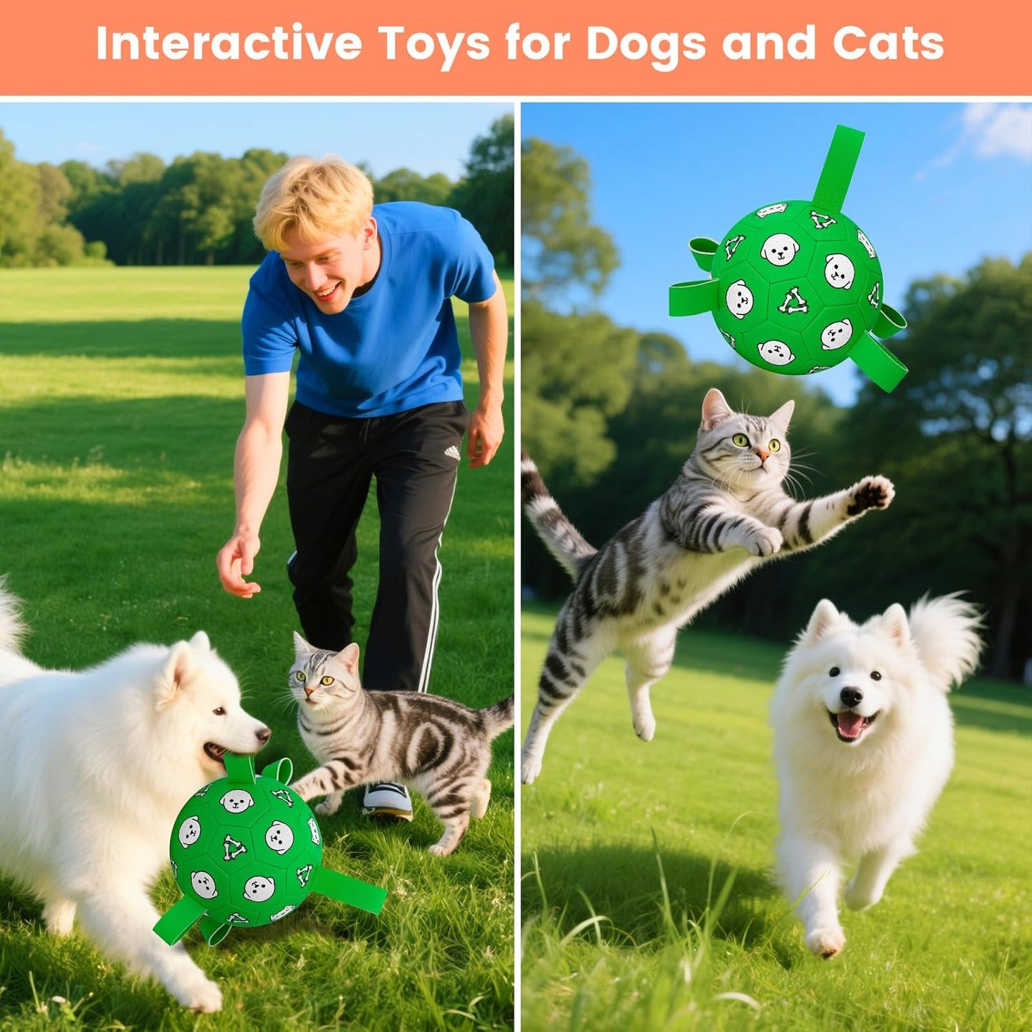 Dog Toys Ball, Durable Dog Soccer Ball with Straps, Interactive Dog Toys for Tug of War, Water Pool Puppy Toys for Indoor/Outdoor â Fun Dog Birthday Gift for Small & Medium Dogs, 6 Inch