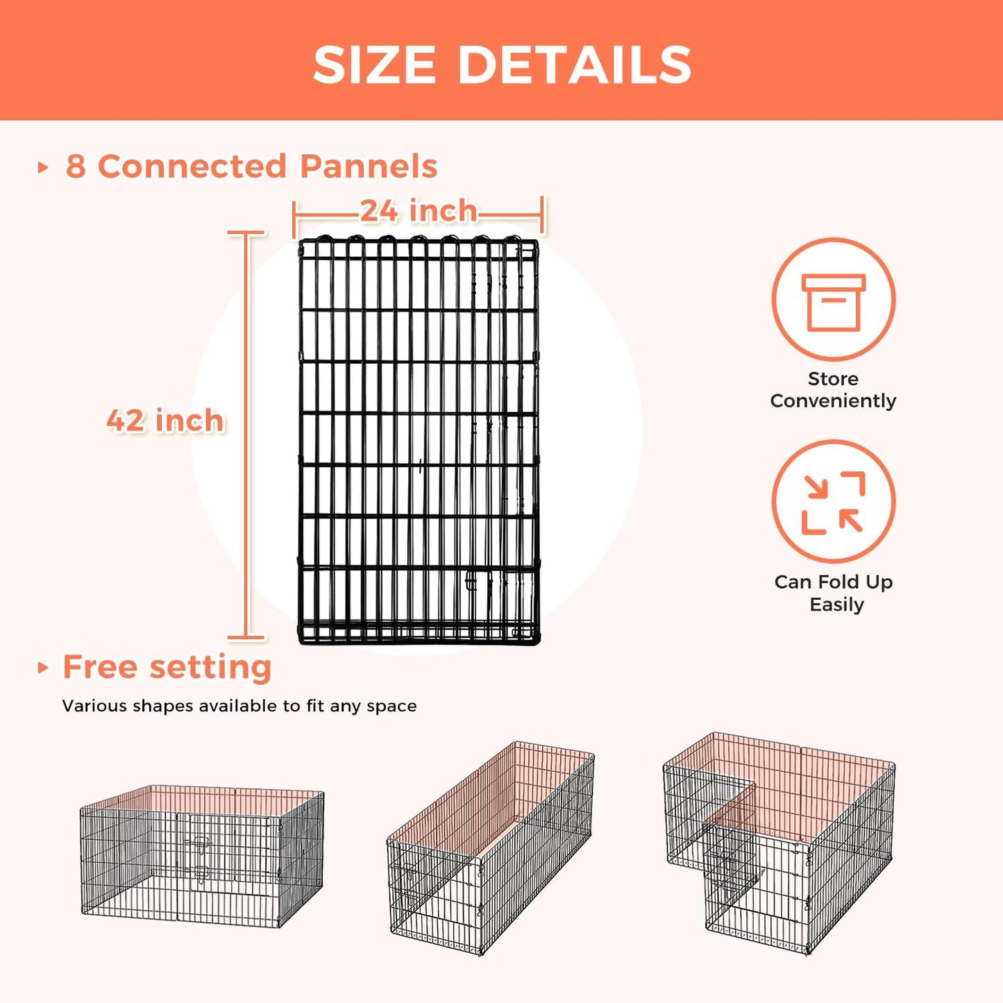 Foldable Dog Playpen 42" Height 8 Panels Metal Exercise Pen No Door - Indoor/Outdoor Dog Play Pen for Medium-Large Dogs, Portable Pet Fence for Yard Garden Camping, Black