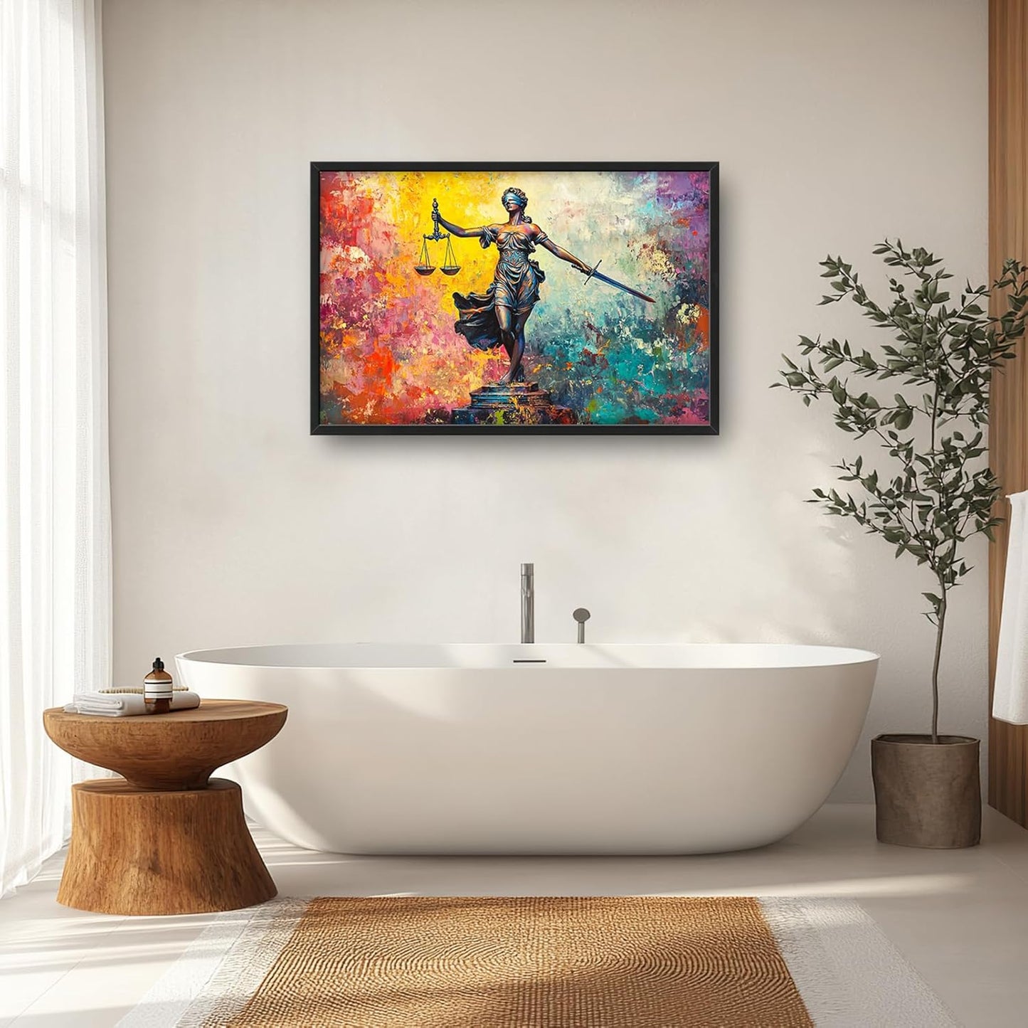 Extra Large Lady Justice Framed Wall Art for Living Room,Oversized Scales of Justice Pictures Wall Decor,Abstract Colorful Canvas Print Painting Modern Artwork Bedroom Office Bathroom 36L" x 24W"