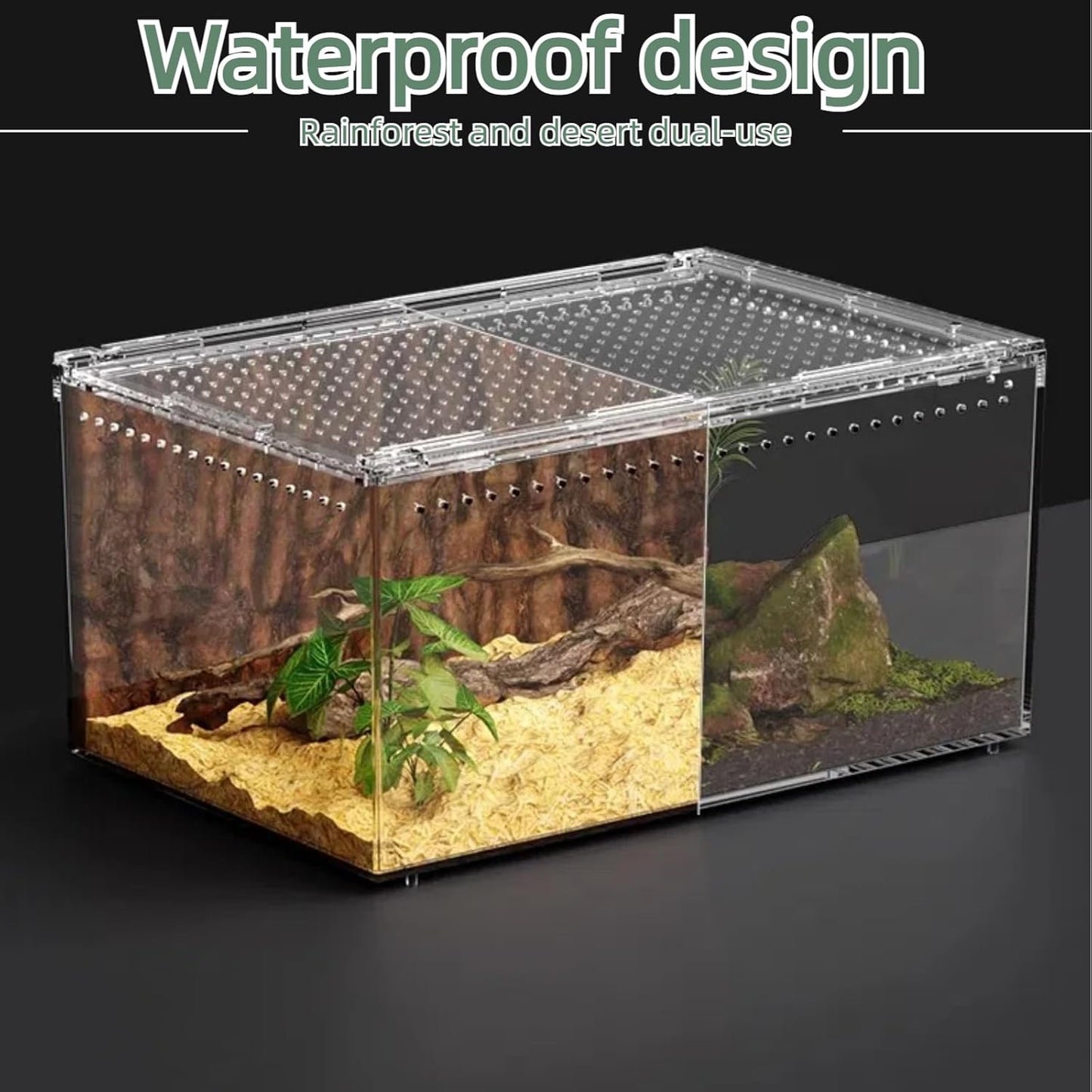 PC Reptile Terrarium, Hermit Crab Tank, Jumping Spider Enclosure, Tarantula Enclosure, Suitable for Gecko, Leopard Gecko, Tree Frog, Lizard, Praying Mantis Habitat Tank Starter (Small)