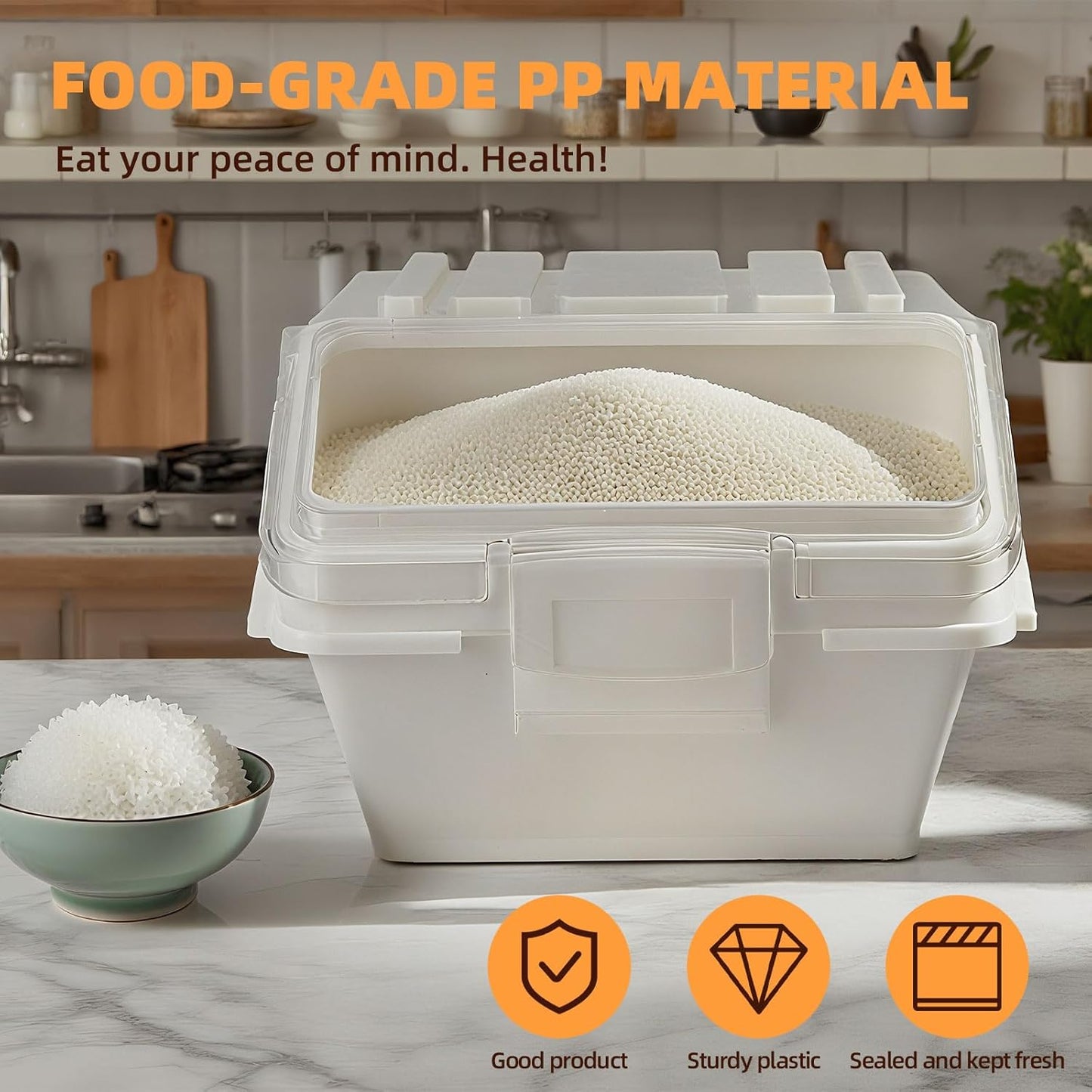 88LB Airtight Flour Storage Container With Scoop for Dry Food, Sugar, Baking Supplies,Rice.BPA Free Ingredient Storage Bin,Pet Food Storage Container Dog Cat Birds Food Bin (88 LB)