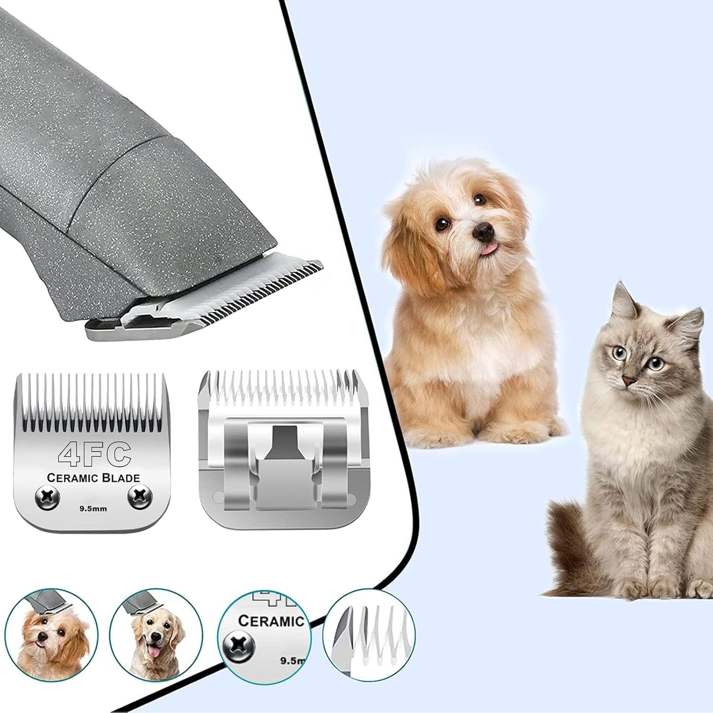 5PCS 10 Blades Dog Grooming Replacement Blades Compatible with Andis Pet Clipper/Oster A5/Wahl KM Series Dog Clipper,Ceramic Blade & Stainless Steel Blade, Size :#10+30+40+5FC+4FC