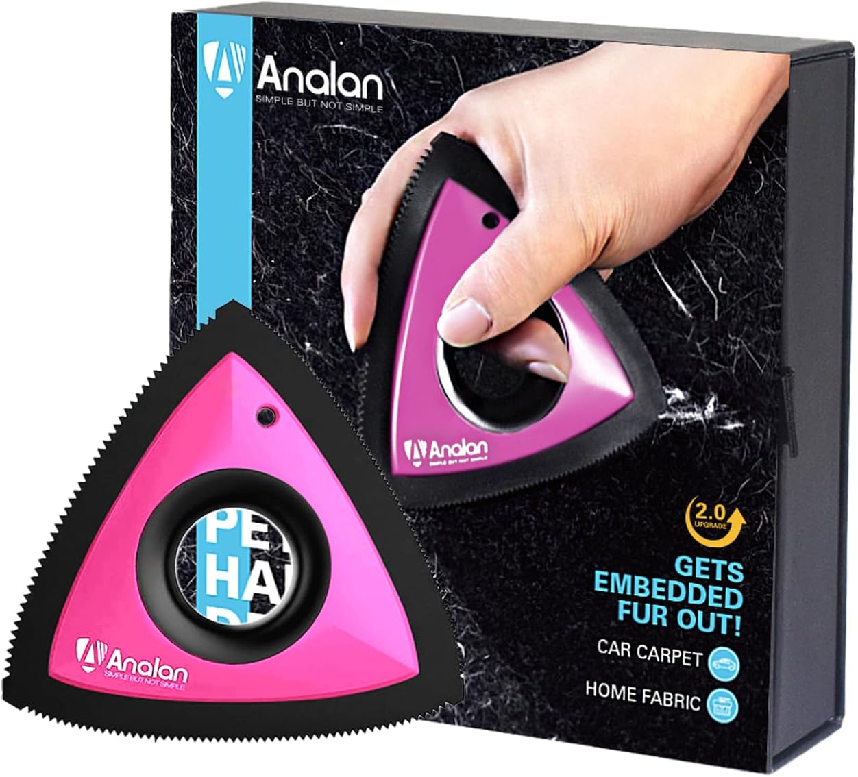 Analan Mini Pet Hair Remover for Car Detailing Supplies, Carpet Dog Hair Remover for Car Interior, Triangle Dog Hair Remover for Auto Detailing, Couch, Furniture, Lint, Carpet (Rose Pink)