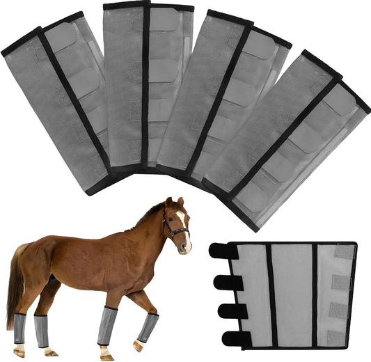 Mesh Horse Fly Boots Set of 4,Adjustable and Universal Loose Fitting & Non-Slip Horse Fly Leggings for Horses,Reduce Stressful Stomping (Grey)