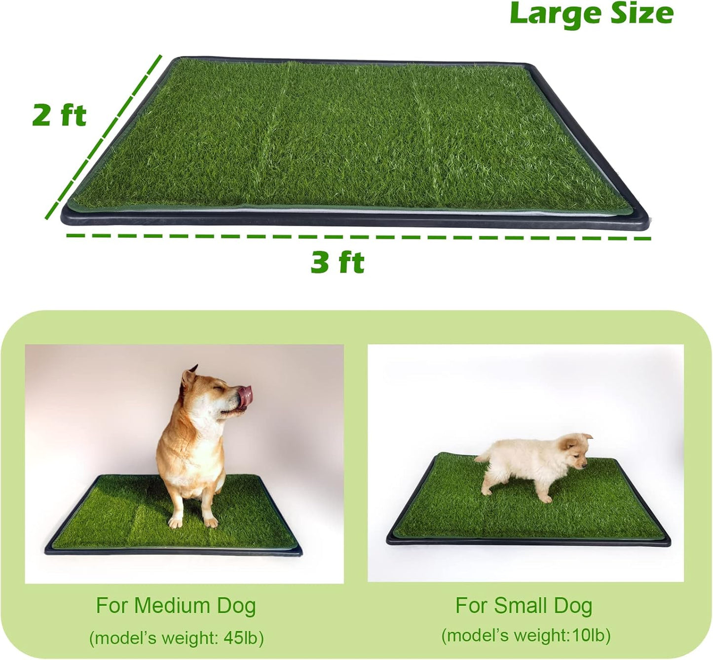 Dewonch Dog Artificial Grass Pad with Tray for Puppy Potty Training, Fake Turf Patch & Washable Pee Pad Pet Loo for Small and Medium Dogs, Indoor or Outdoor Use (Potty System 35.4” x 23.6”)