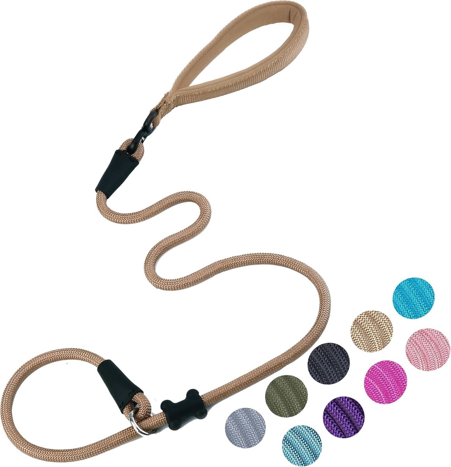 Slip Lead Dog Leash,Strong Nylon Rope Leash and Padded Handle,No Pull Outdoor Walking Training Lead for Small Medium Large Dogs(Light Military Tan, 1/2"×4ft)