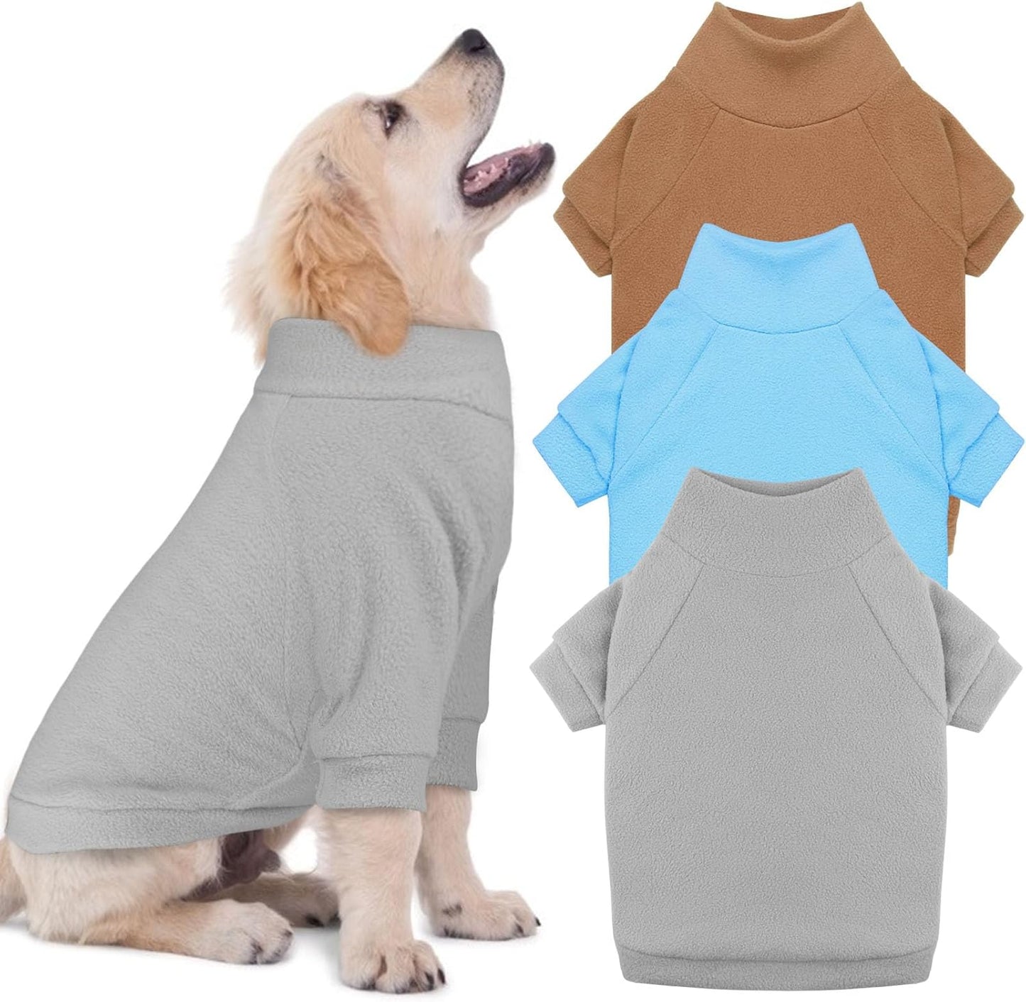 3 Pack Dog Sweaters for Small Dogs, Fleece Dog Sweater Pet Clothes Turtleneck Soft Warm Sweatshirt Puppy Sweater Boy Girl Pet(Gray+Blue+Coffee,S)