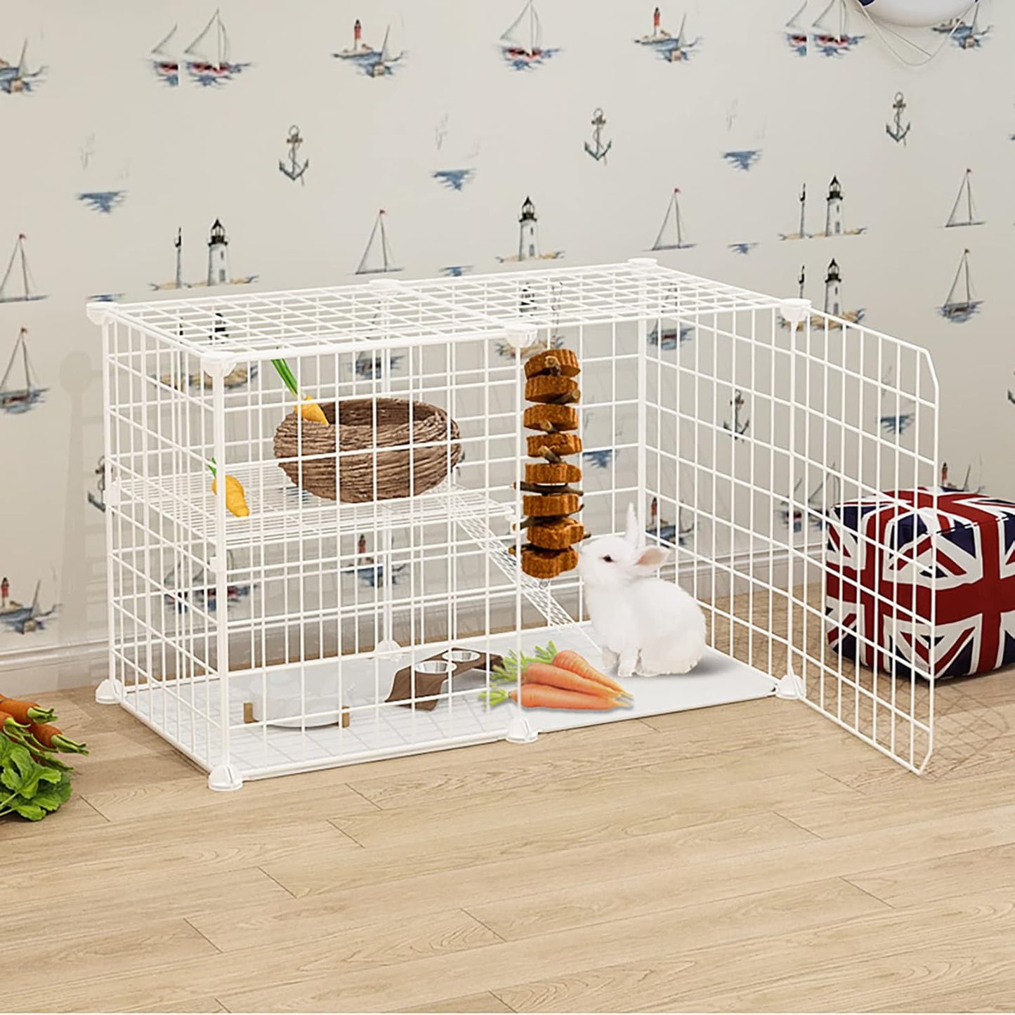 Bunny Carrot Cake Chew Toys,Rabbit Teeth Grinding Hanging Chinchillas Molar Toy Improve Dental Health Natural Apple Sticks for Guinea Pigs Rats Hamsters Gerbils(4 Packs)