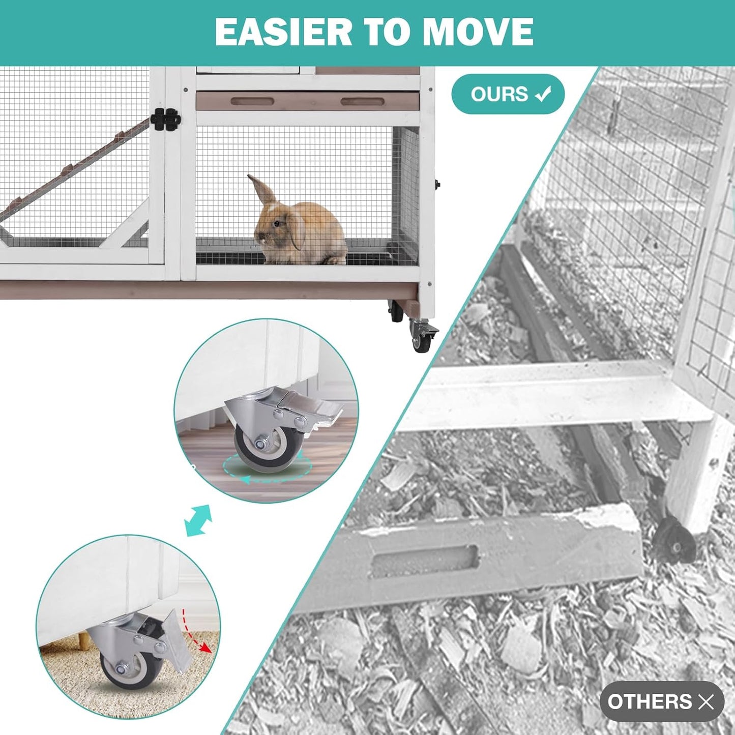 Rabbit Hutch Indoor for 2-4 Rabbits & Guinea Pigs,Bunny Cage with Slide-Out Plastic Trays,Wooden Small Animal Cage for Rabbits, Bunnies, and Guinea Pigs