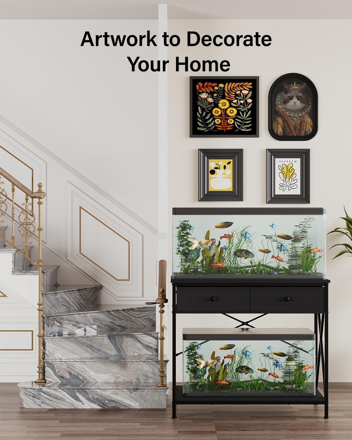 Fish Tank Stand 40 Gallon: Sturdy Aquarium Stand with Accessories Storage - Metal Fish Tank Table for 40-50 Gallon Reptile Breeder Turtle Terrarium - 35"X19.54" Weight Capacity 660 lbs