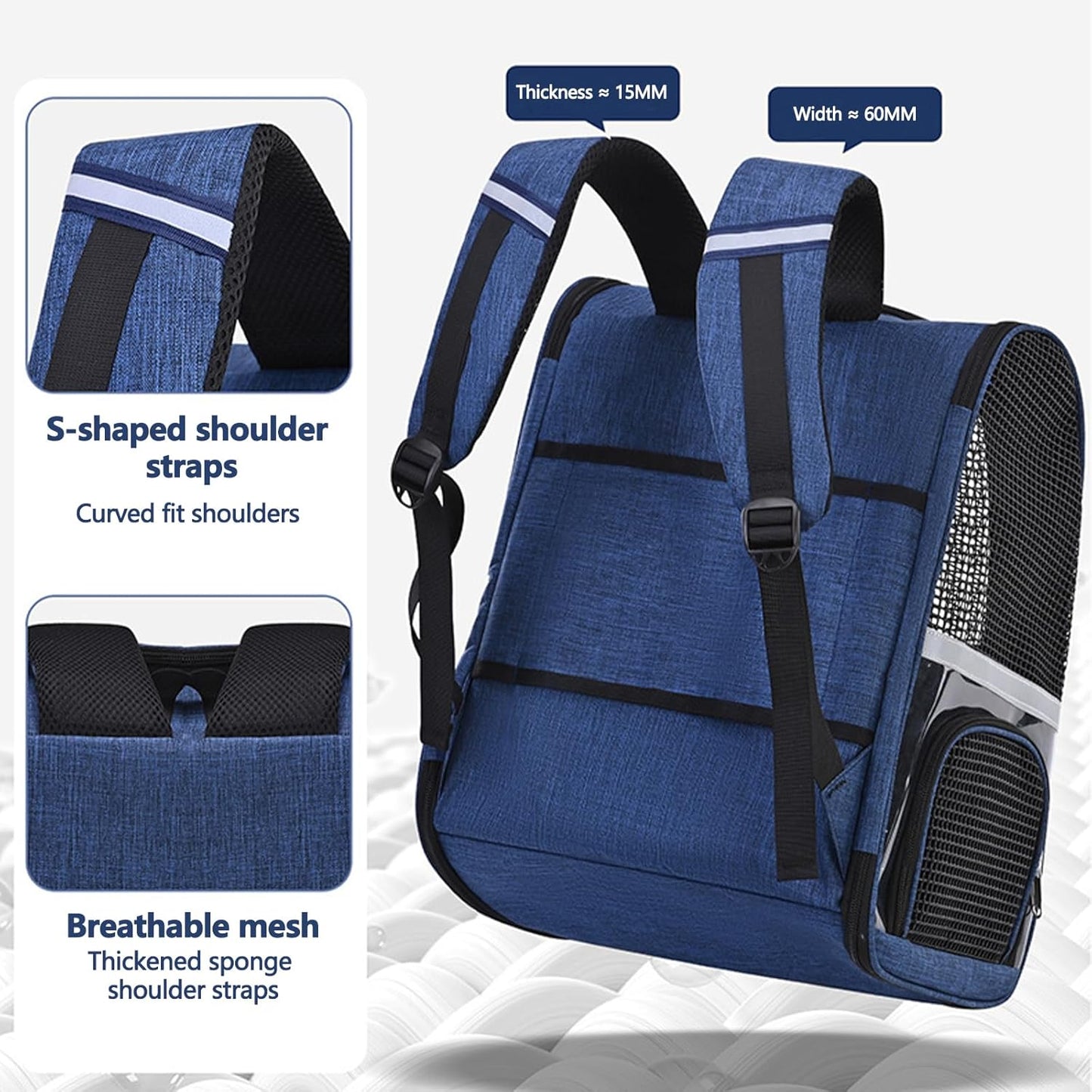 Pet Backpack, Airline Approved Dog Backpack, Cat Bag for Travel Hiking Bike Riding Walking Outdoor, Cat Backpack with Breathable Mesh(Blue)