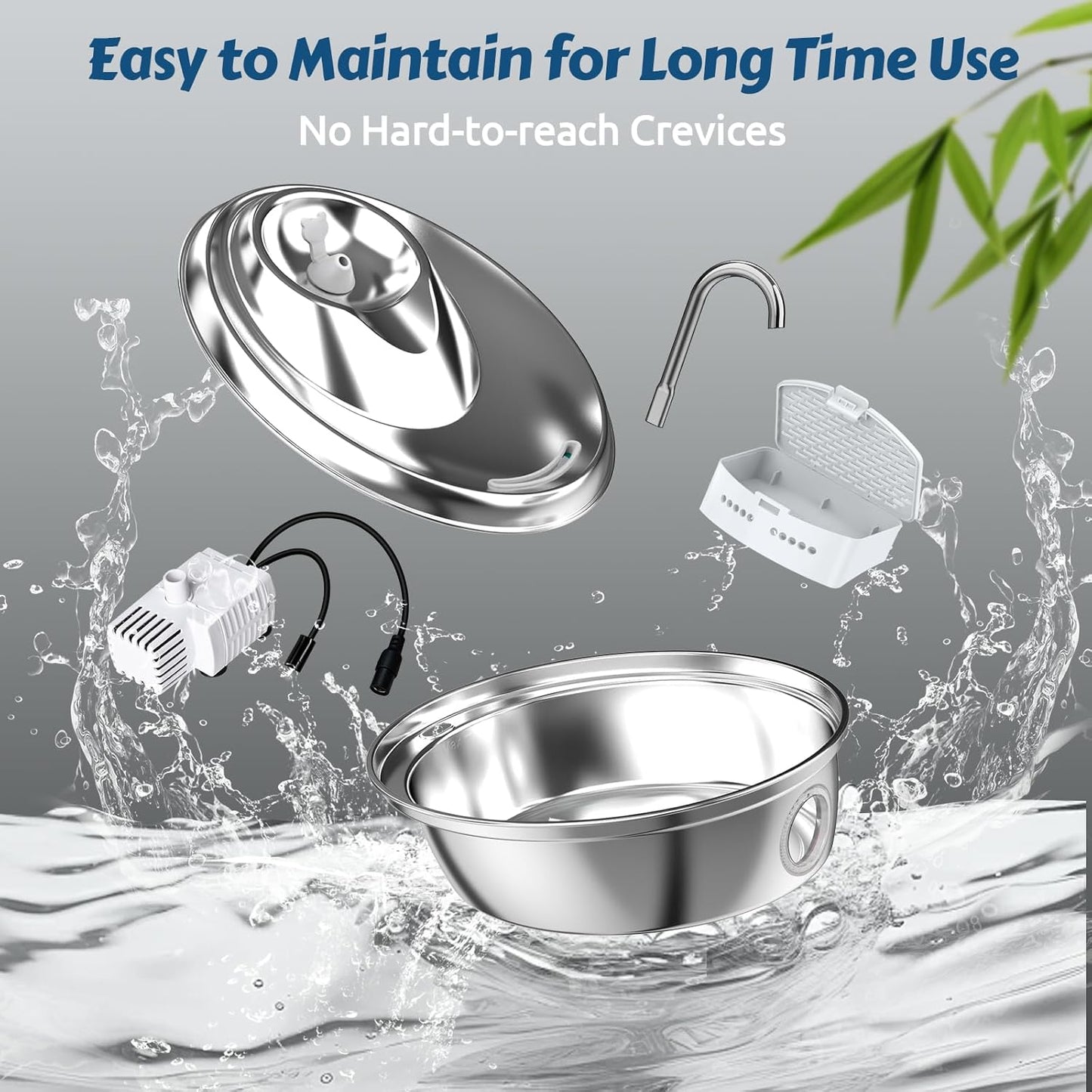 ORSDA Stainless Steel Cat Water Fountain, 100oz/3L Automatic Pet Drinking Fountain, Dog Water Dispenser Bowl with LED Window for Cats and Small & Medium Dogs- 12Pcs Filters( D66