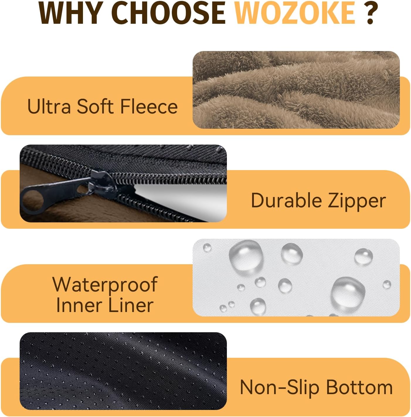 Orthopedic Waterproof Large Dog Bed: Memory Foam Washable Dog Bed with Bolsters - XL Removable Orthopedic Pet Cover for Medium Large Sized Pet - Non-Slip Bottom - Coffee