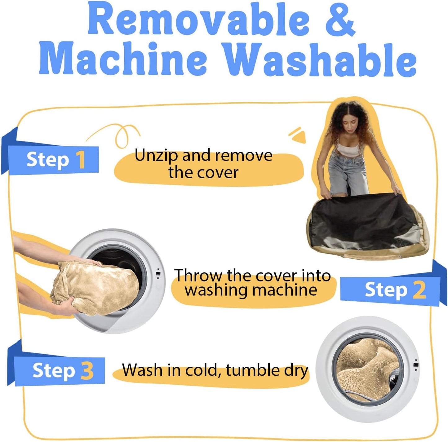 Washable Orthopedic Large Dog Bed -XL Large Dog Bed with Removable & Waterproof Cover Pet Beds with Foam Support for Big Size Dogs with Bolster