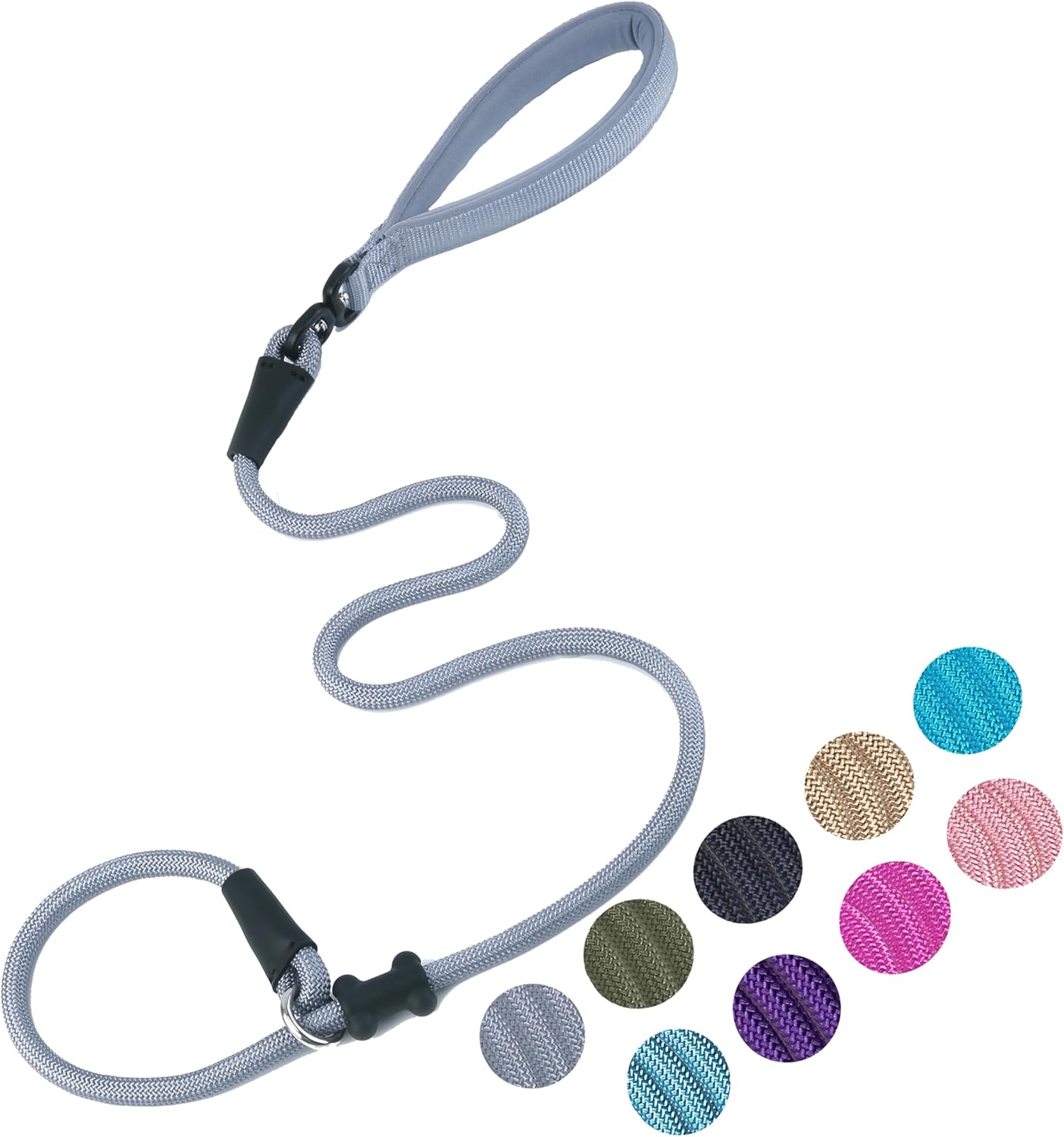 Slip Lead Dog Leash,Strong Nylon Rope Leash and Padded Handle,No Pull Outdoor Walking Training Lead for Small Medium Large Dogs (Grey,1/2"×4ft)