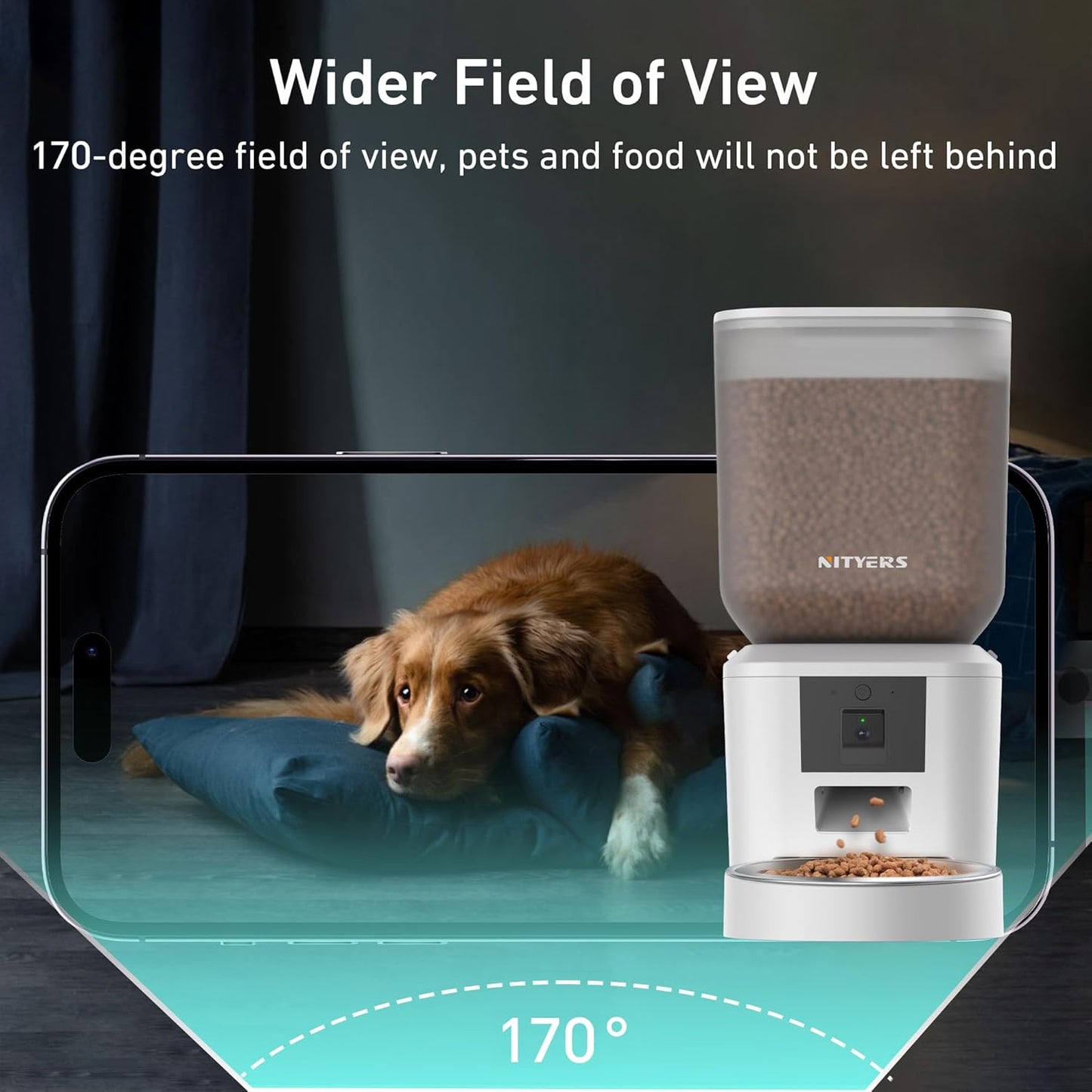 Automatic Dog & Cat Feeder with Camera & WiFi – 8L/34 Cups, 1080P Night Vision, 2.4 & 5G WiFi, 2-Way Talk, 10s Voice Recording, Timed Food Dispenser, Up to 99 Portions, 15 Meals Per Day