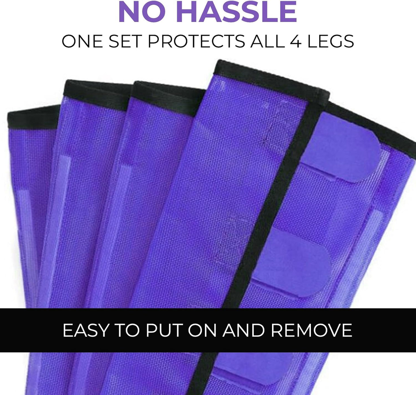Mesh Horse Fly Boots Set of 4,Adjustable and Universal Loose Fitting & Non-Slip Horse Fly Leggings for Horses,Reduce Stressful Stomping (Purple)