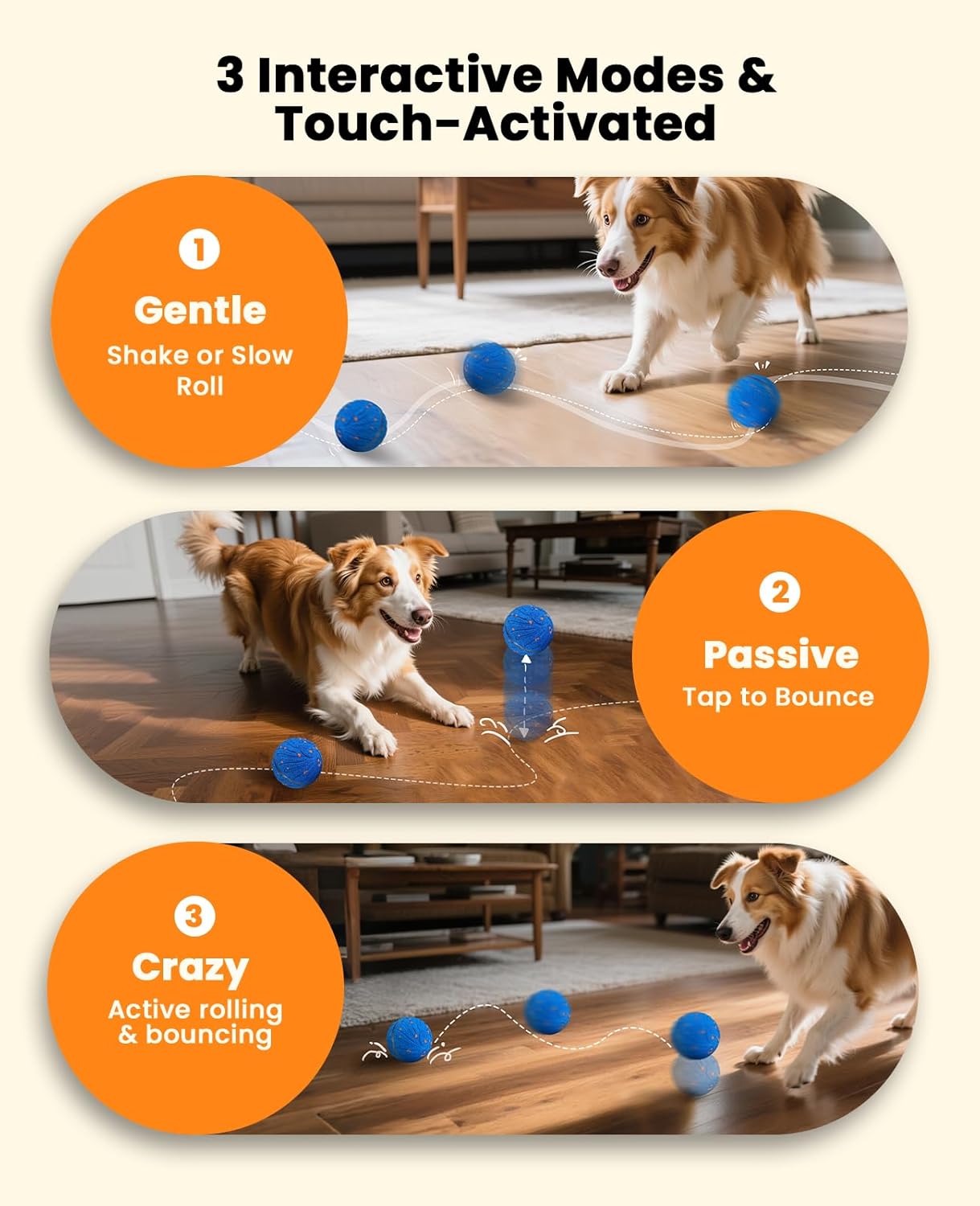 Smart Interactive Dog Balls, Automatic Moving Ball for Medium and Large Dogs, E-TPU New Material, Motion Activated Rolling & Rotating Bouncy Toy for Dog Enrichment & Stimulation