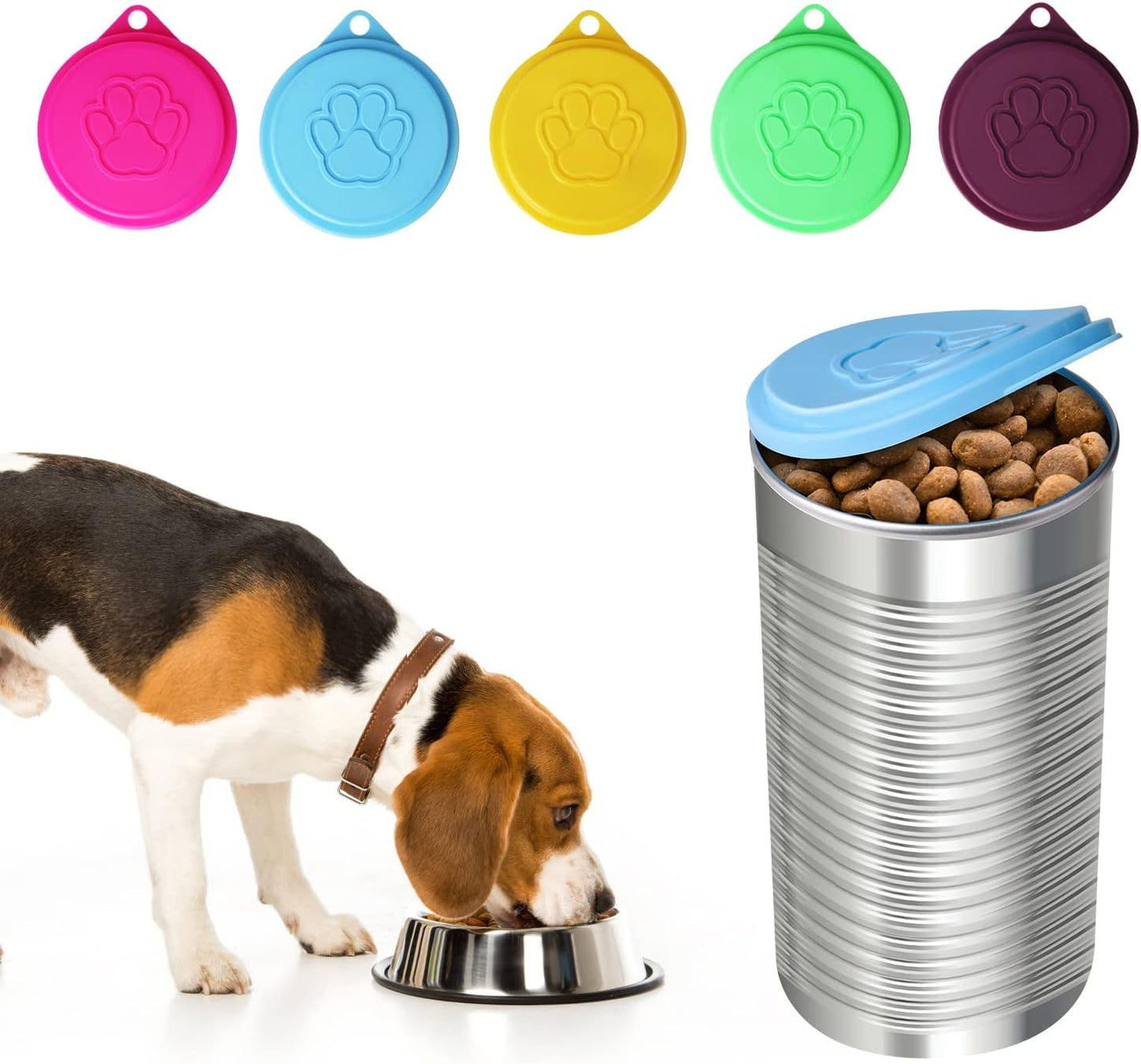 JIAKAI 5 PCS Pet Dog Cat Food Can Cover Pet self-Sealing,Reusable pet Food lids, Environmentally Friendly(Color Random)