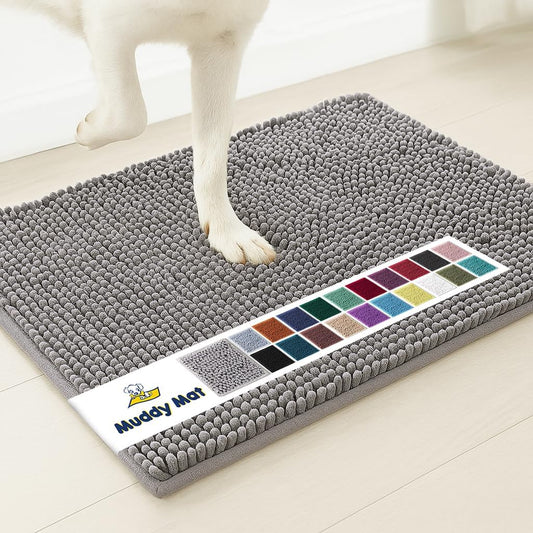 Muddy Mat® Original Dog Door Mat for Muddy Paws, Super Absorbent Microfiber, Non-Slip Washable Pet Rug, Quick Dry Chenille Entryway Carpet, Machine Washable Indoor Outdoor mat, Grey 24"x72"