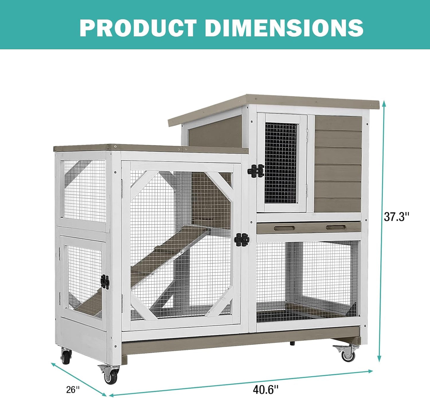 Rabbit Hutch Indoor for 2-4 Rabbits & Guinea Pigs,Bunny Cage with Slide-Out Plastic Trays,Wooden Small Animal Cage for Rabbits, Bunnies, and Guinea Pigs (Light Brown)