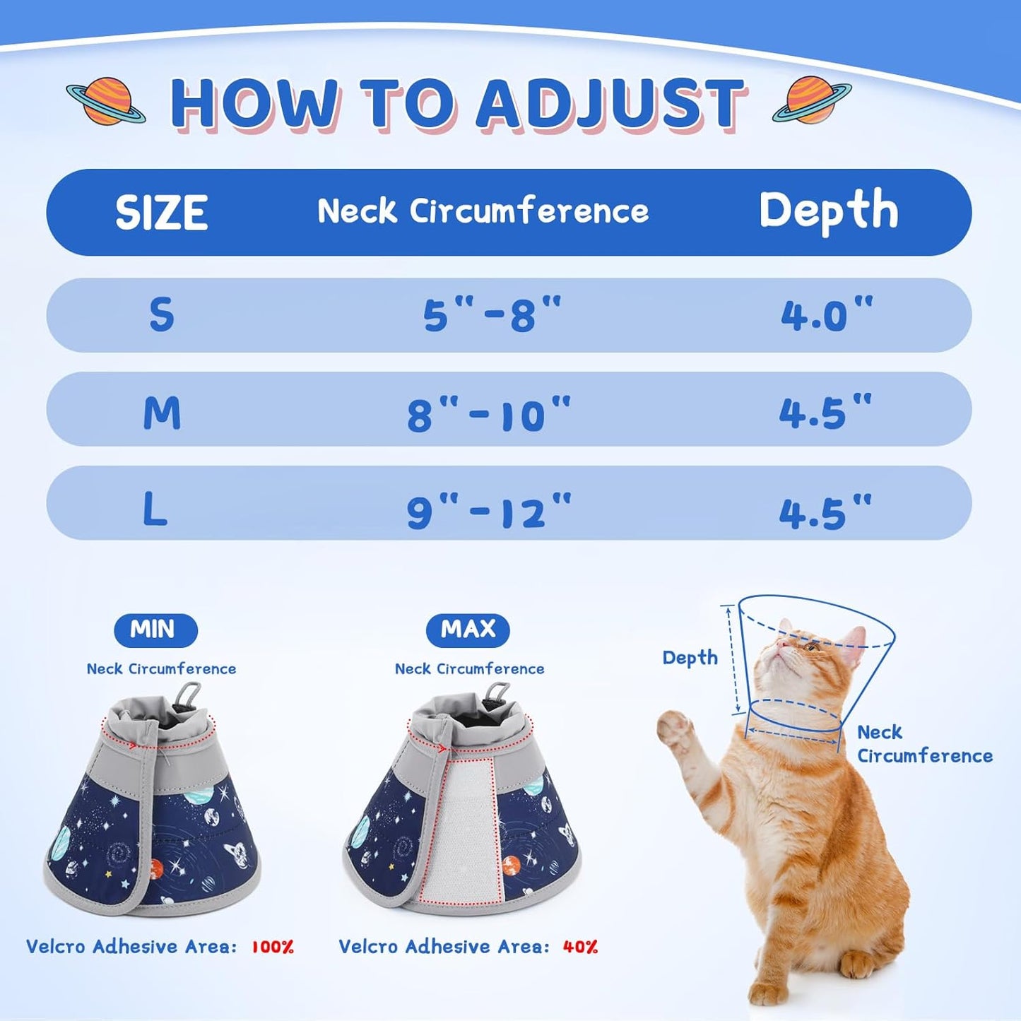 Cat Cone Collar Soft to Stop Licking, Adjustable, Foldable Lightweight Kitten Cones After Surgery Recovery for Cats & Kittens, Cat Cone Alternative (Grey, M)