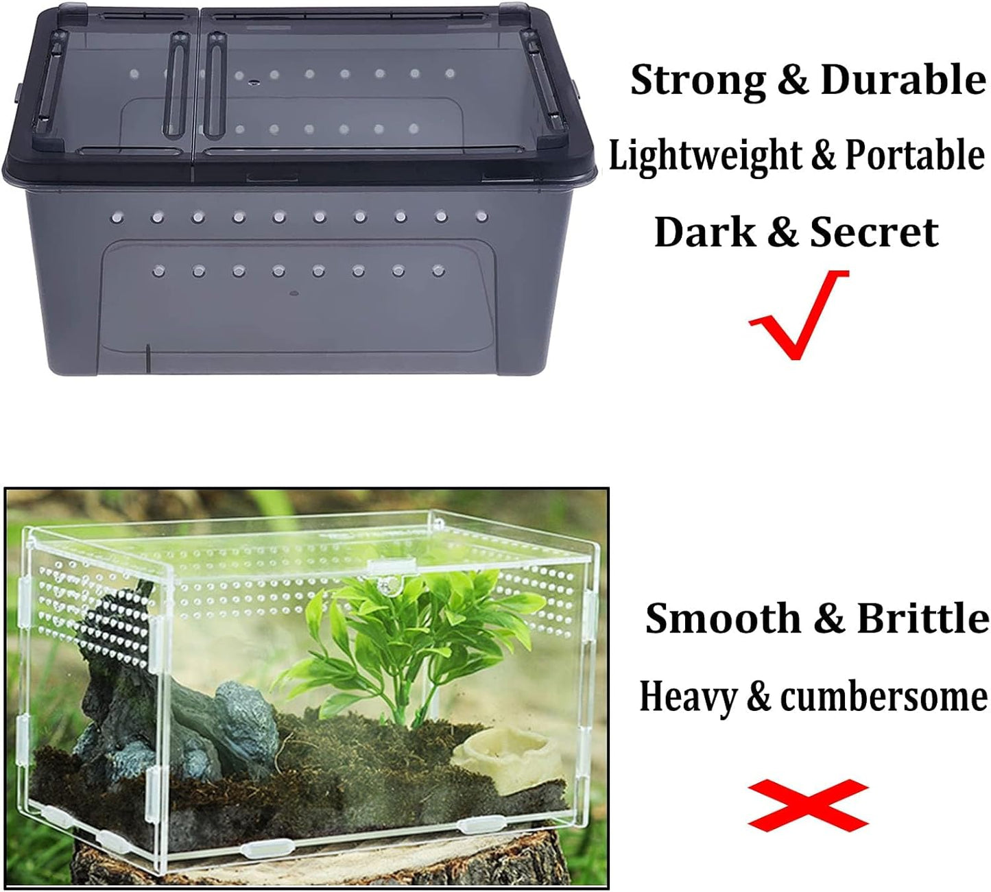 PINVNBY 8 PCS Reptile Feeding Box Portable Snake Breeding Box Lizard Cage Hatching Container 7.48"x4.92"x2.95" Transparent Plastic Pet Houses for Spider Scorpion Gecko Insect Tortoise Treefrog(Black)