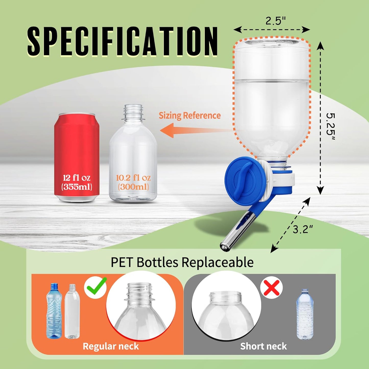 Choco Nose Patented No-Drip Water Bottle/Feeder for Guinea Pigs/Hamsters/Bunnies/Ferrets/Other Small Pets, Critters and Animals - for Cages, Crates or Wall Mount. 10.2oz. Nozzle 10mm, Blue (C128)