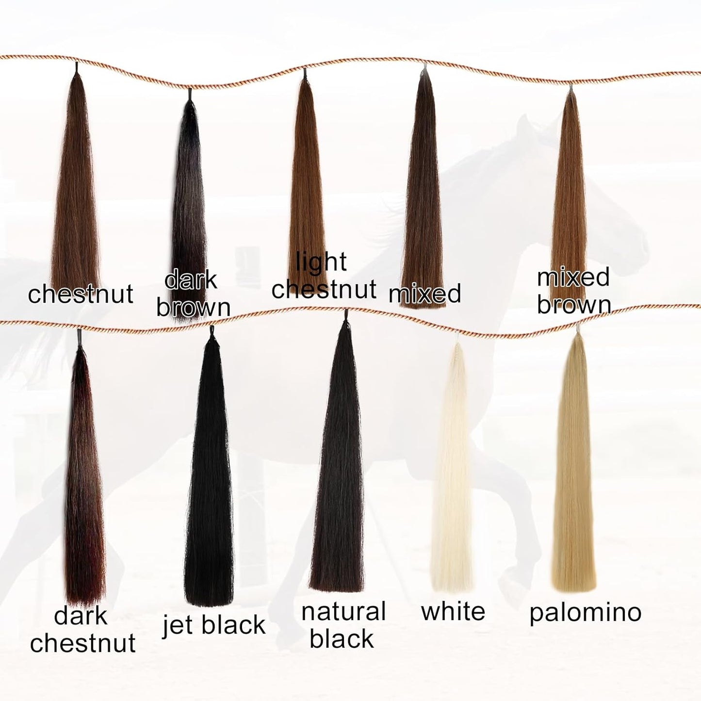 Horse Tail Extensions with Natural Loop Top, Blunt Cut Bottom, 3/8 LB 28-30 Inches Long (Jet Black)