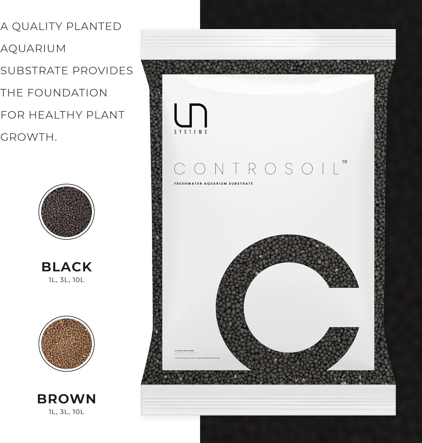 Ultum Nature Systems Controsoil - Freshwater Aqua Soil Substrate for Fish, Shrimp, Live Plant Propagation and Aquascaping - 6.8pH Low Ammonia, Volcanic Ash - Black, Fine (3 Liter | 6LB)