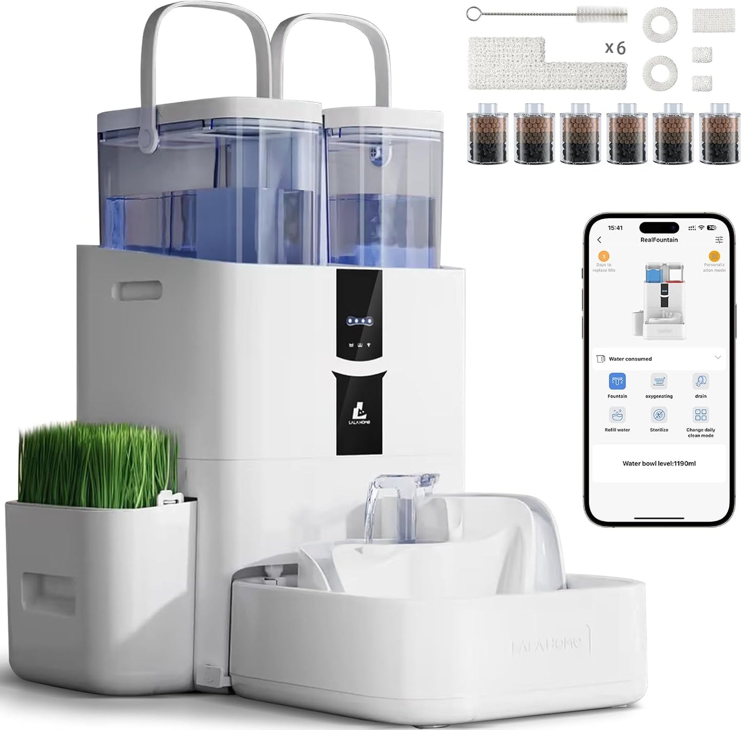 DailyFresh Cat Water Fountain 10L/338 oz Self Refilling, Pet Drinking Fountains for Dogs Indoor, Smart APP 5G WiFi Automatic Water Dispenser Oxygen-Rich, Wastewater Separation, BPA-Free