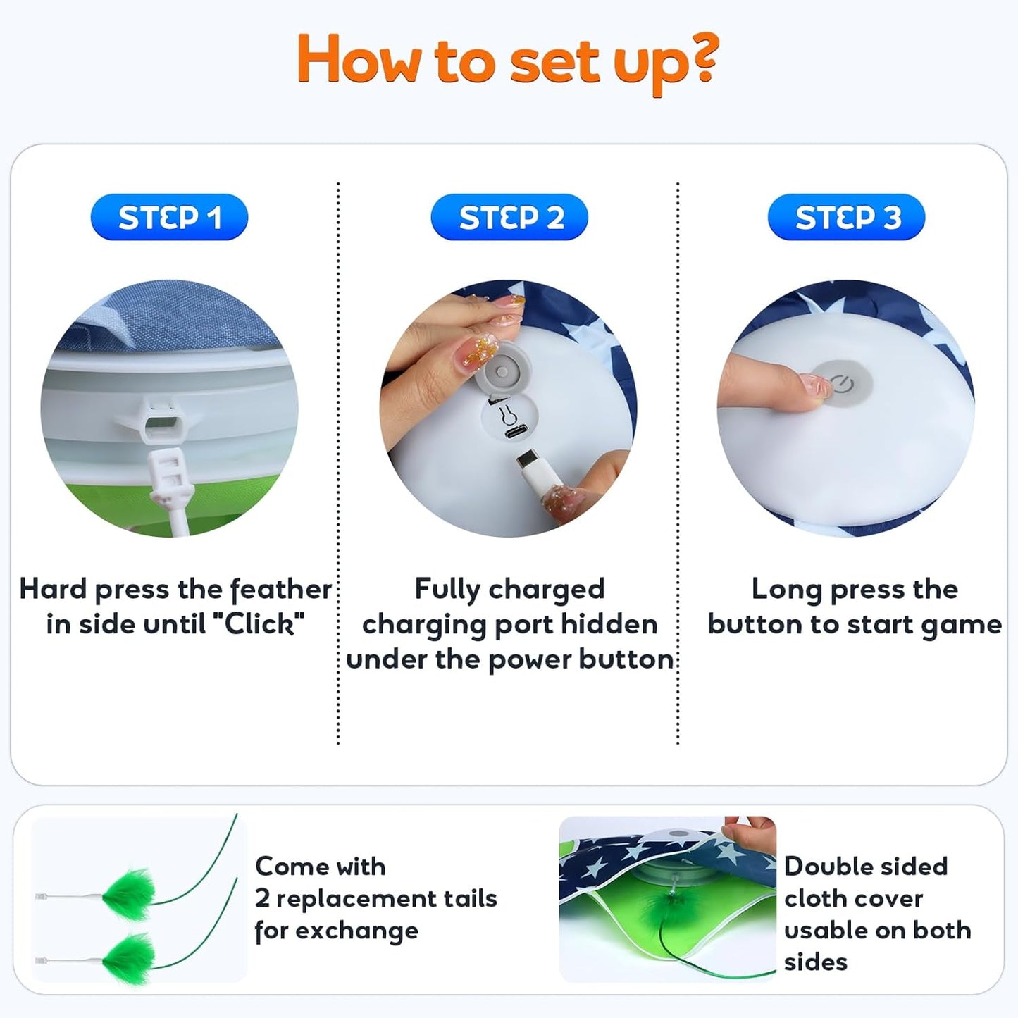 Interactive Cat Toys Auto Moving Feather Concealed in Mat,Motion Activated Cat Toys with Mouse Squeaky, Cat Exercise Toys for Bored Cats