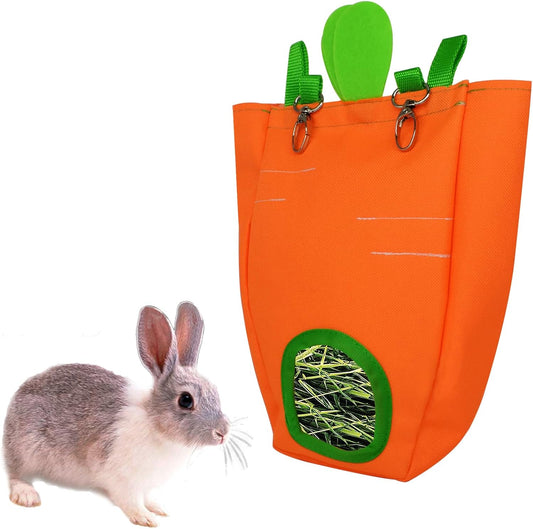 GKYZBB Rabbit Hay Feeder Bag for Cage Guinea Pig Timothy Hay Dispenser Storage Manger Hanging Large Less Waste for Bunny(Carrot)